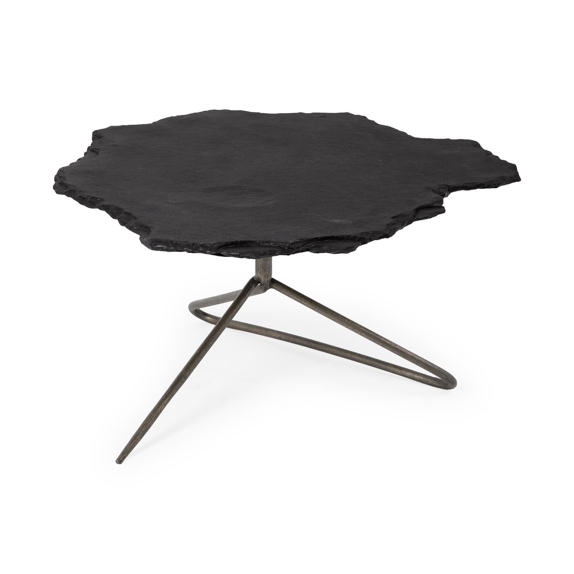 Pinera 37"x33" Black Slate With Iron Base Coffee Table — product photograph