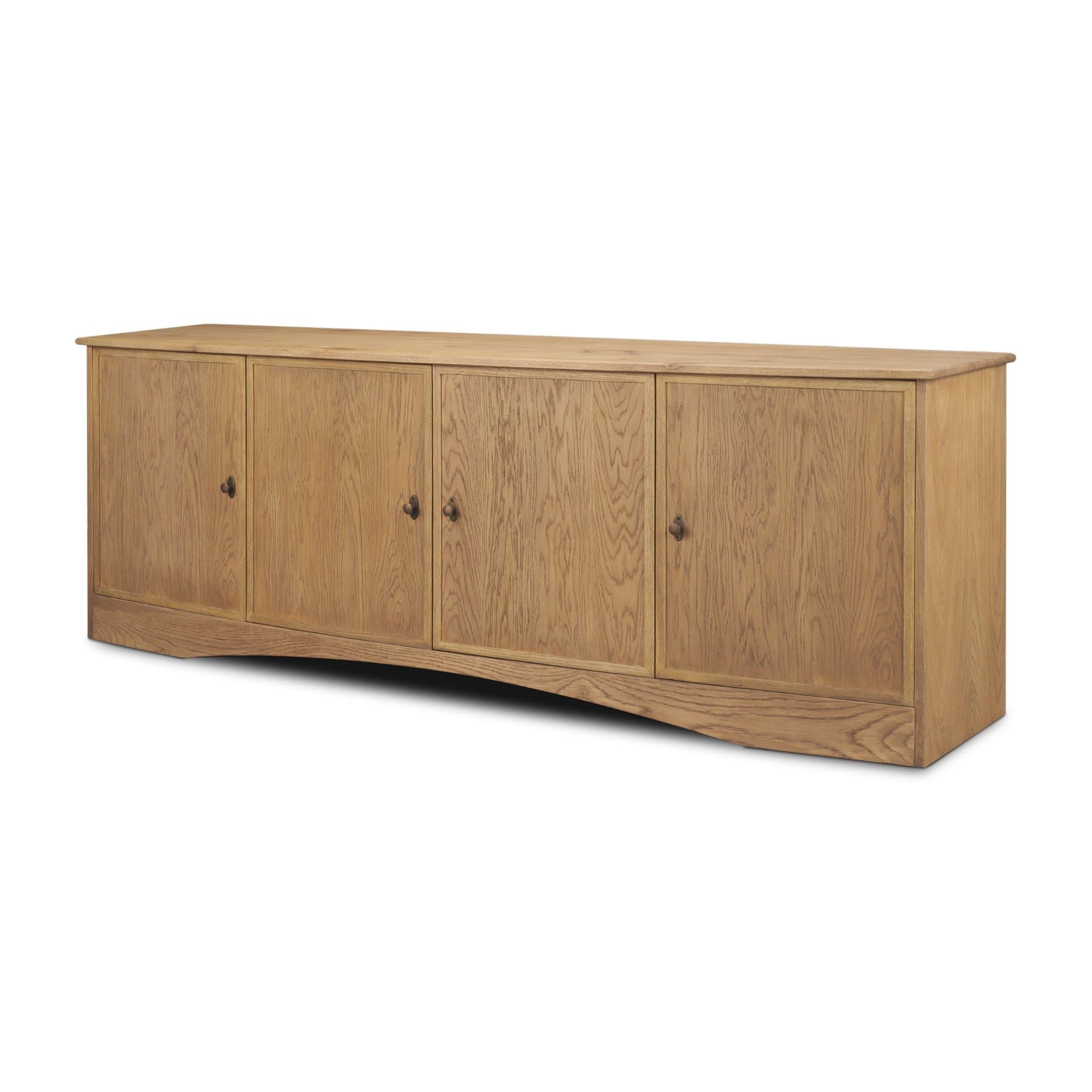 Carrington 82" 4 Door Closed Sideboard | Brown Oak Wood w/ Brass Hardware — product photograph