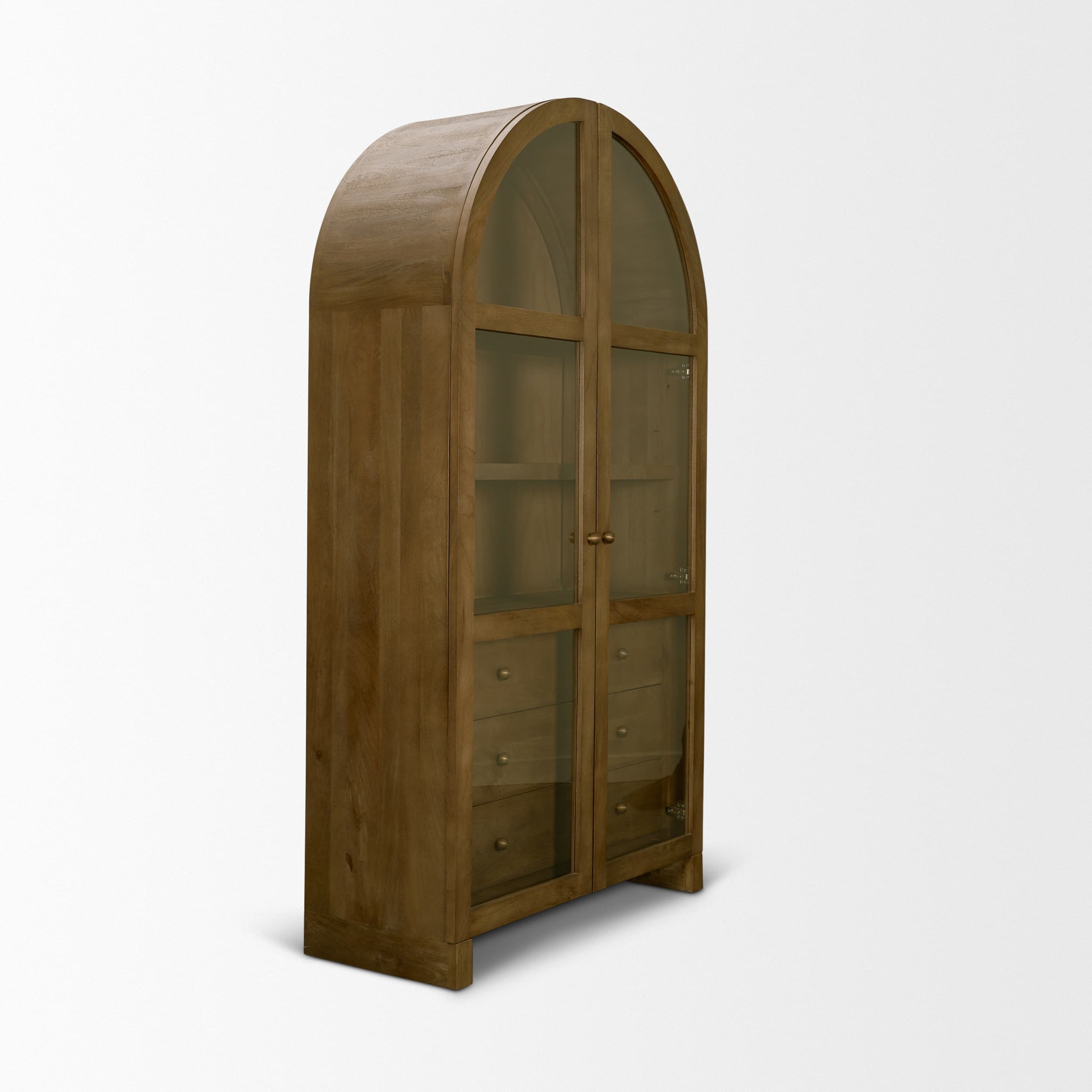 Suri Mid Brown Wood W/Glass Doors Arched Curio Cabinet — product photograph
