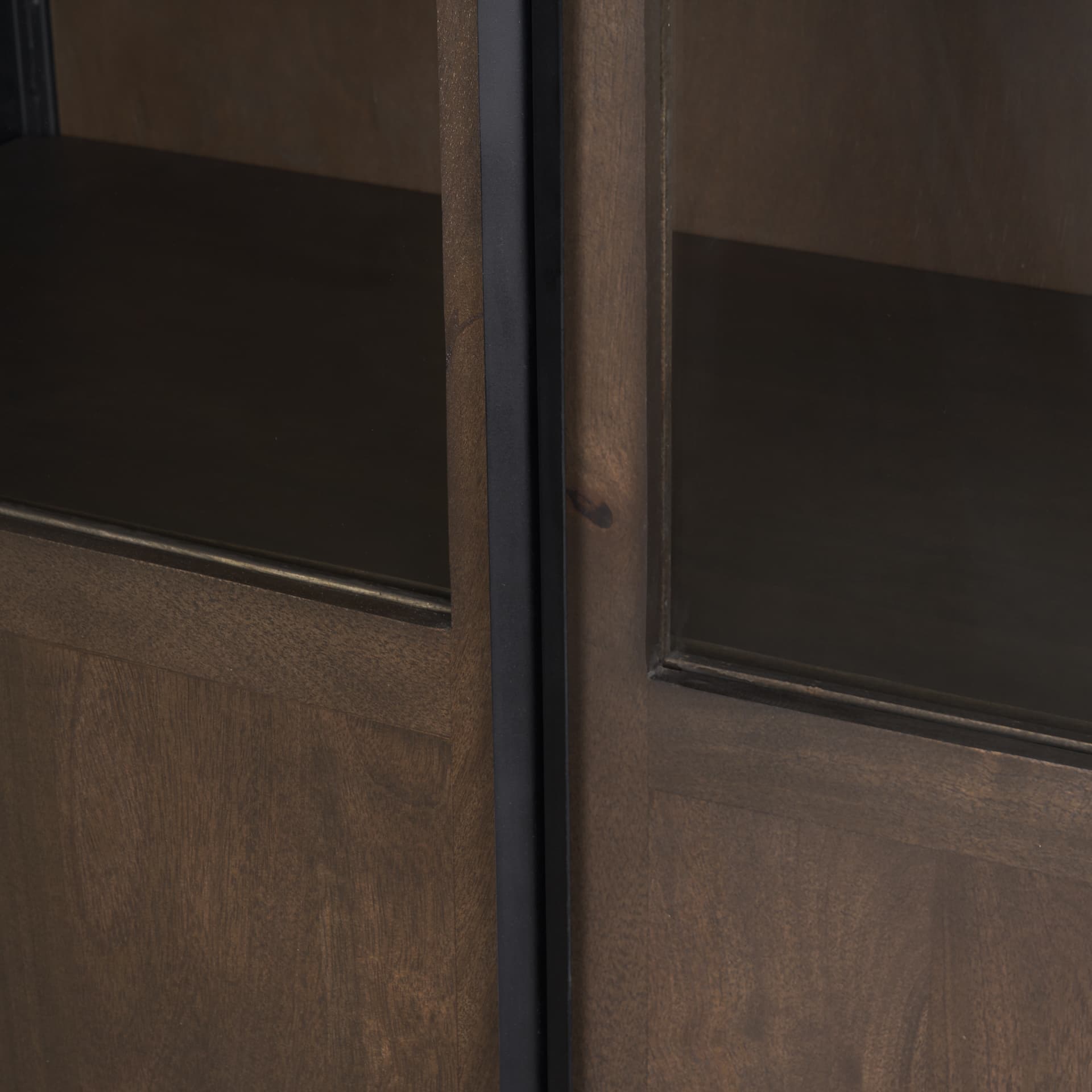 Sloan 42W x 80H Dark Brown Wood W/Black Metal Arched Curio Cabinet — product photograph