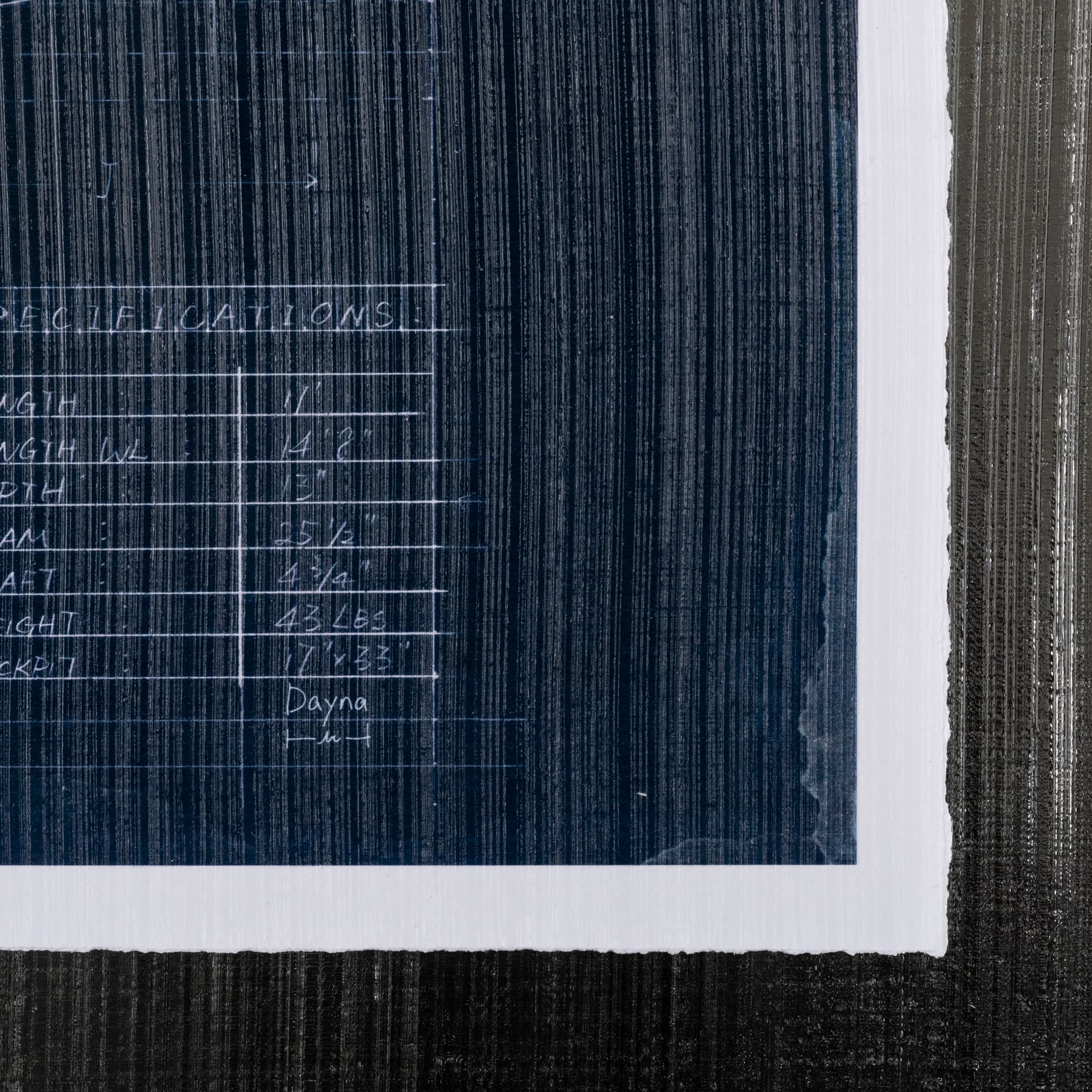 Kayak Blueprint by Dayna a Hand Embellished Textured Framed Art Print Matted under Glass — product photograph