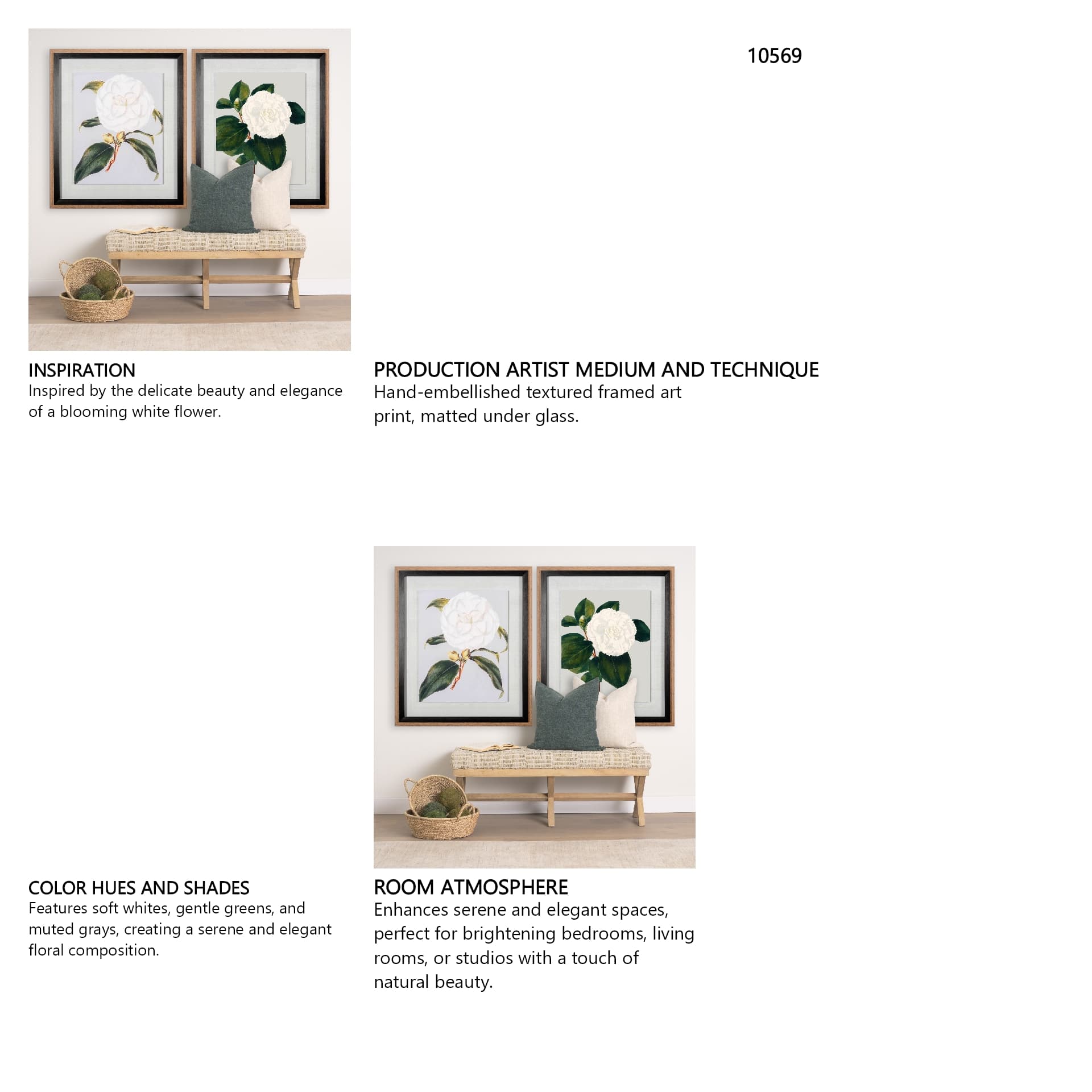 Camellia Japonica I by Vision Studio a Hand Embellished Textured Framed Art Print Matted under Glass — in a styled room
