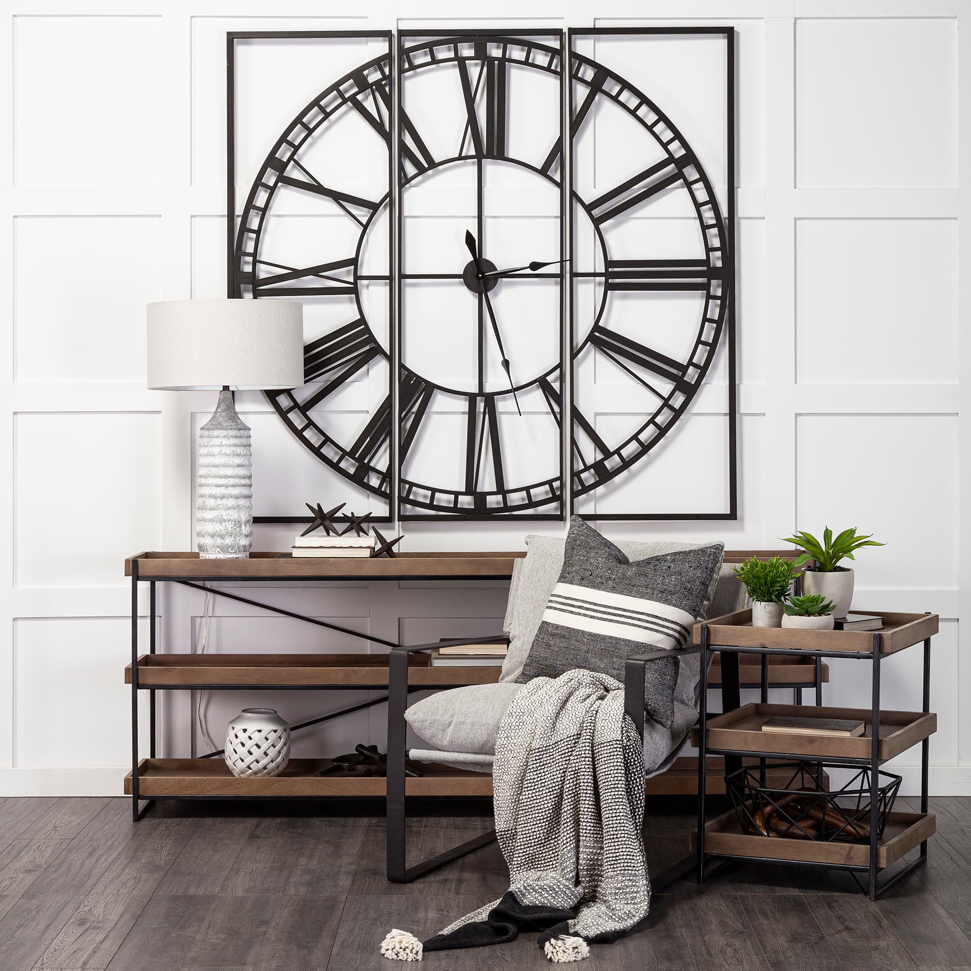 Guilia Frost Gray With Metal Frame Sling Accent Chair — in a styled room