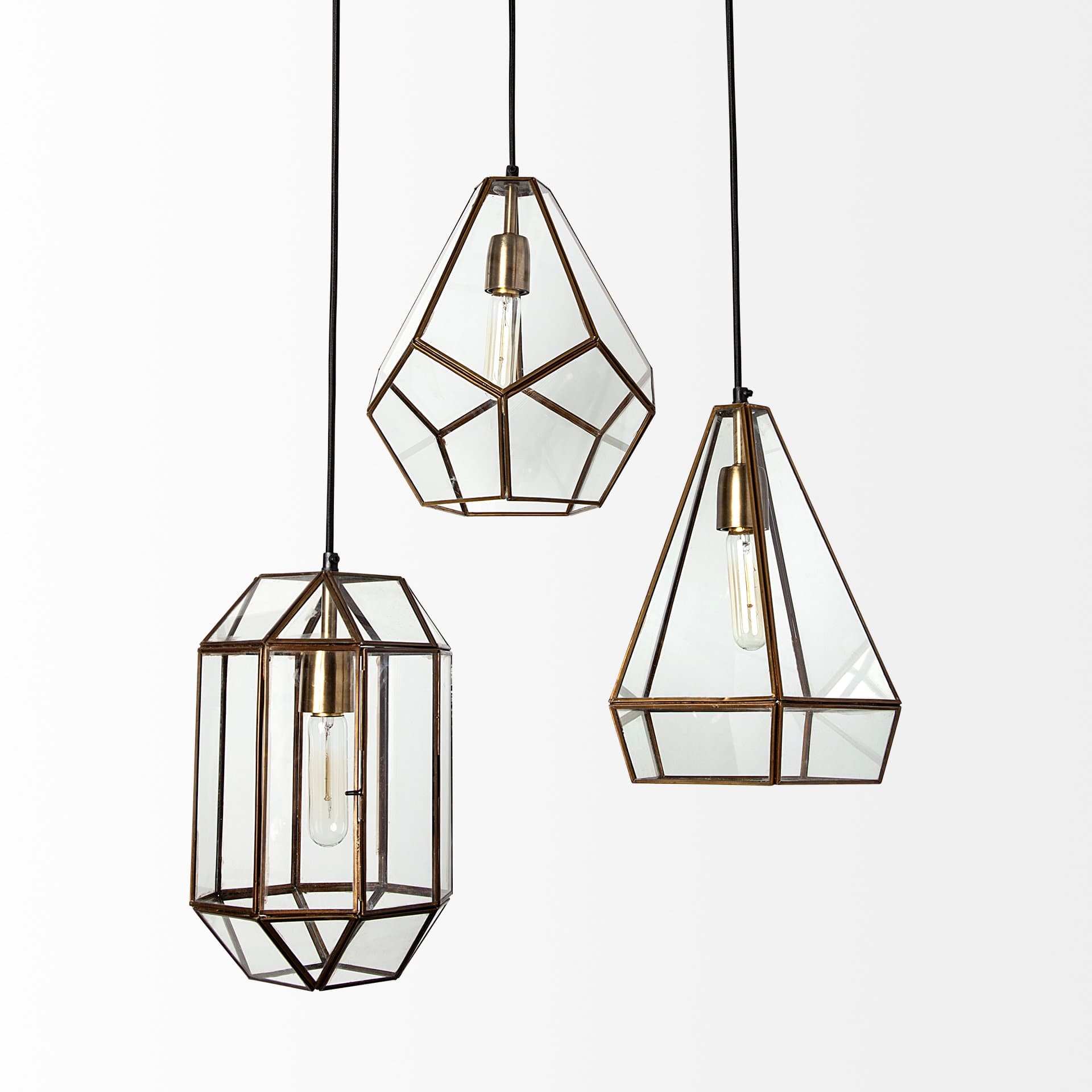 Prima 9.5x12.5 Gold Metal and Glass Pyramid Pendant Light — product photograph