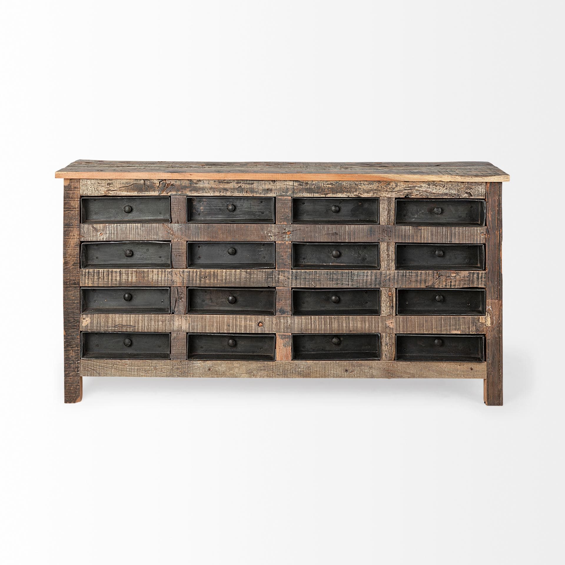 Wilton I 63x16 Reclaimed Wood and Metal 16 Drawer Sideboard — product photograph