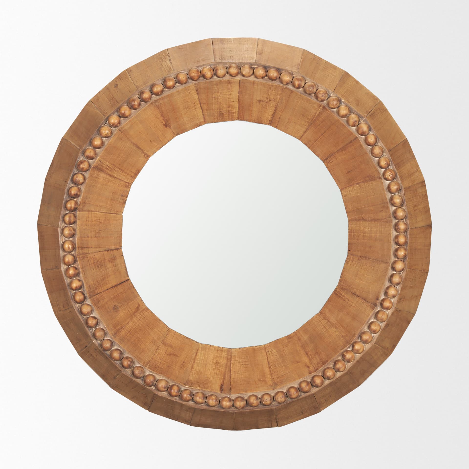 Ranela Light Brown Beaded Wooden Wall Mirror — product photograph