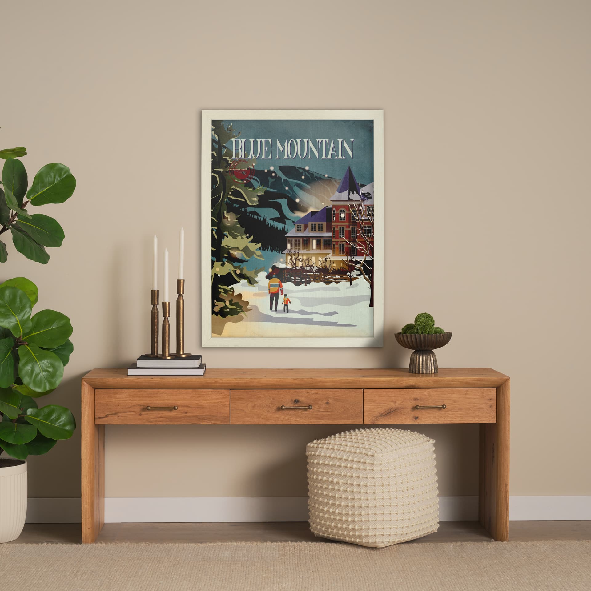 Blue Mountain by Mercana Studio a Hand Embellished Textured Framed Art Print — in a styled room