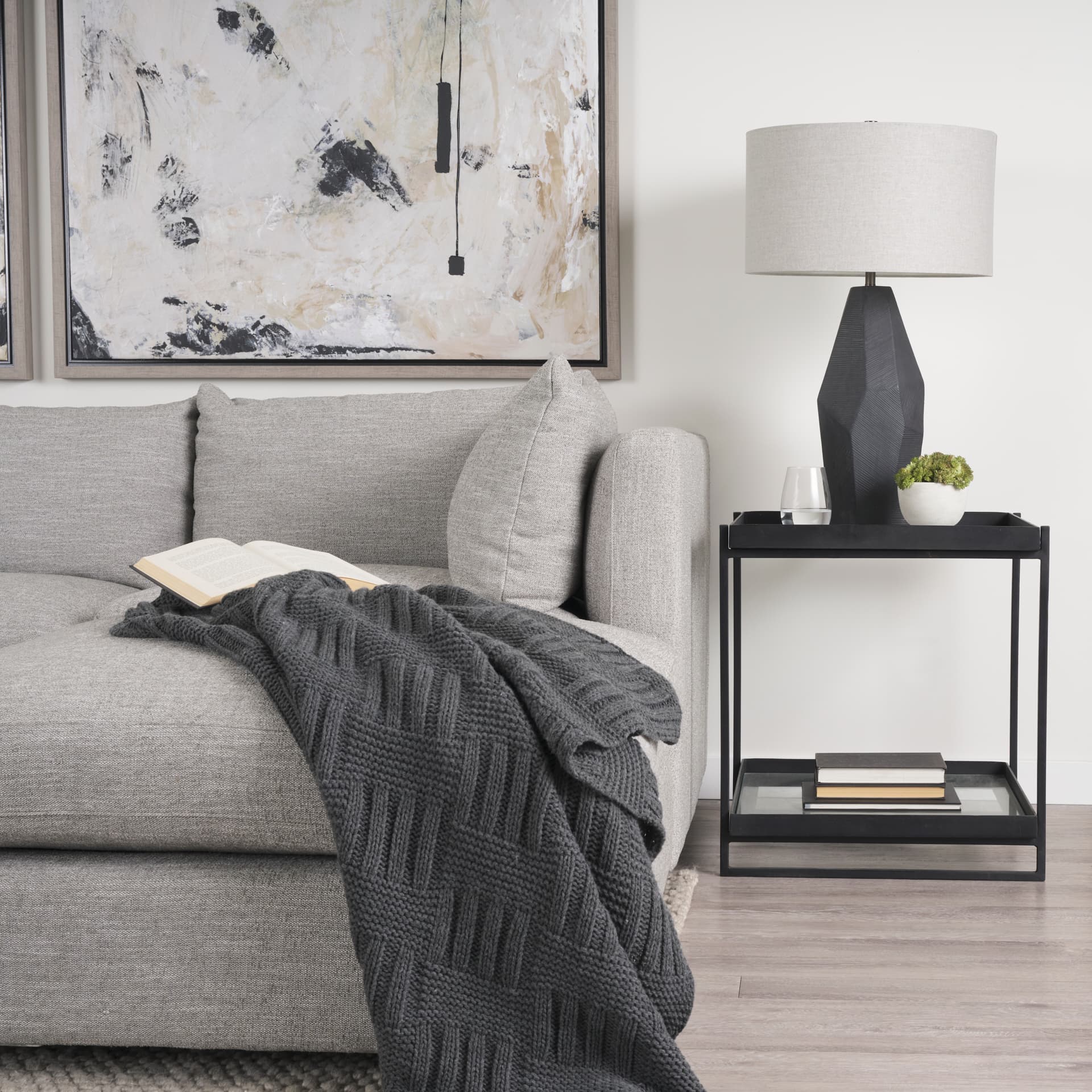 Trey Black Metal W/Glass Accent Table — product photograph