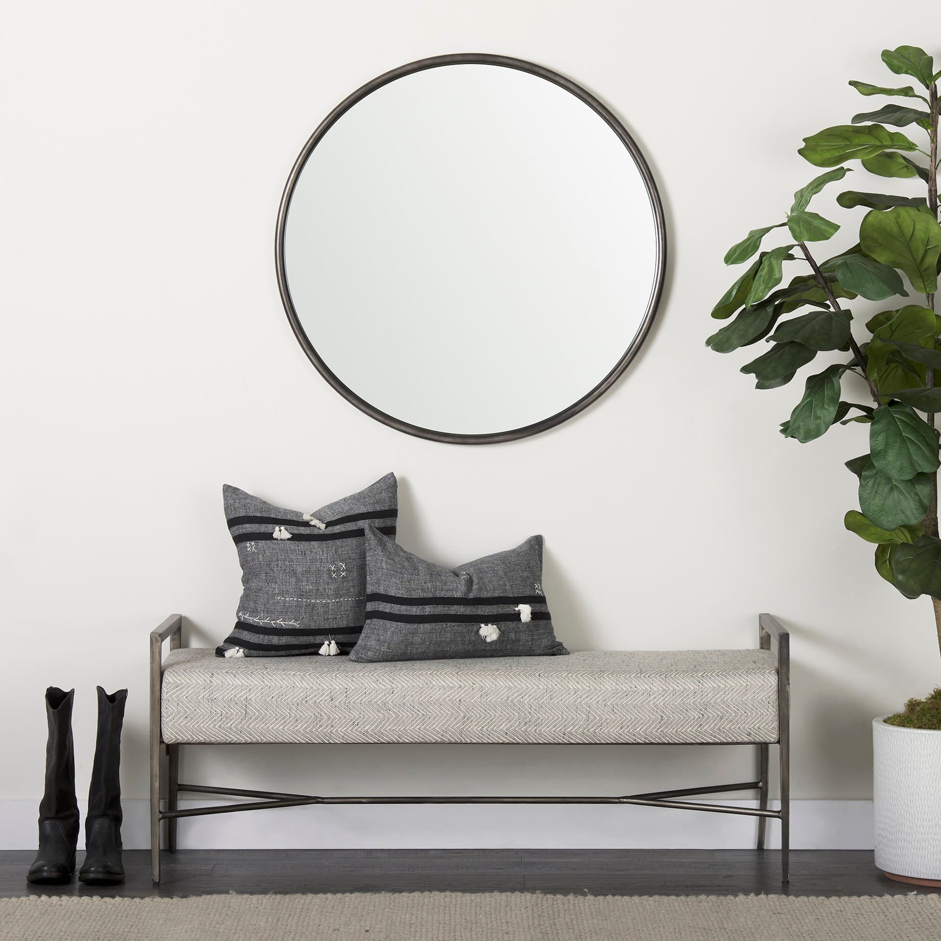 Piper 35.8L x 1.0W x 35.8H Small Black Metal Round Wall Mirror — product photograph