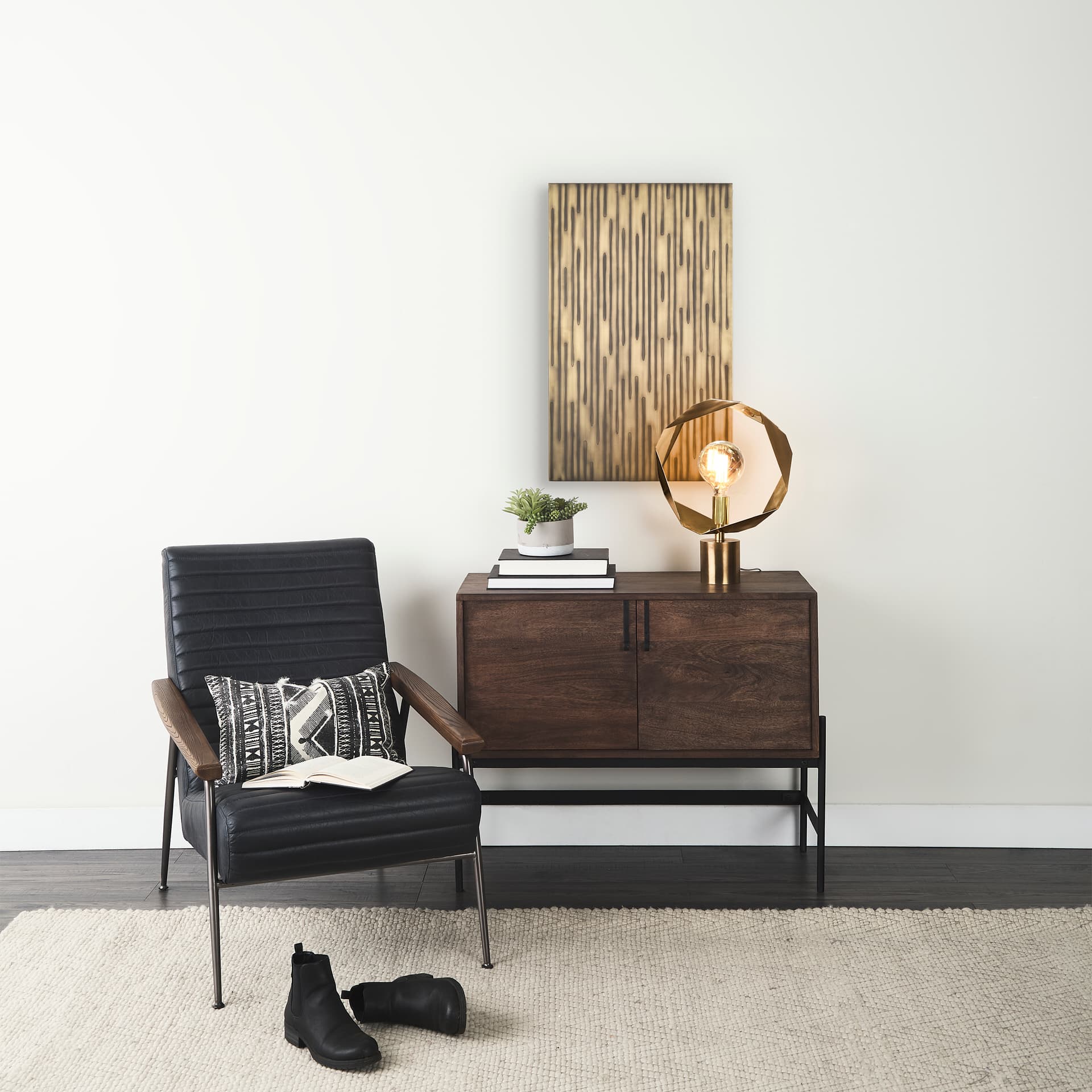 Ramos Painted Antiqued Gold Metal Wall Art — in a styled room