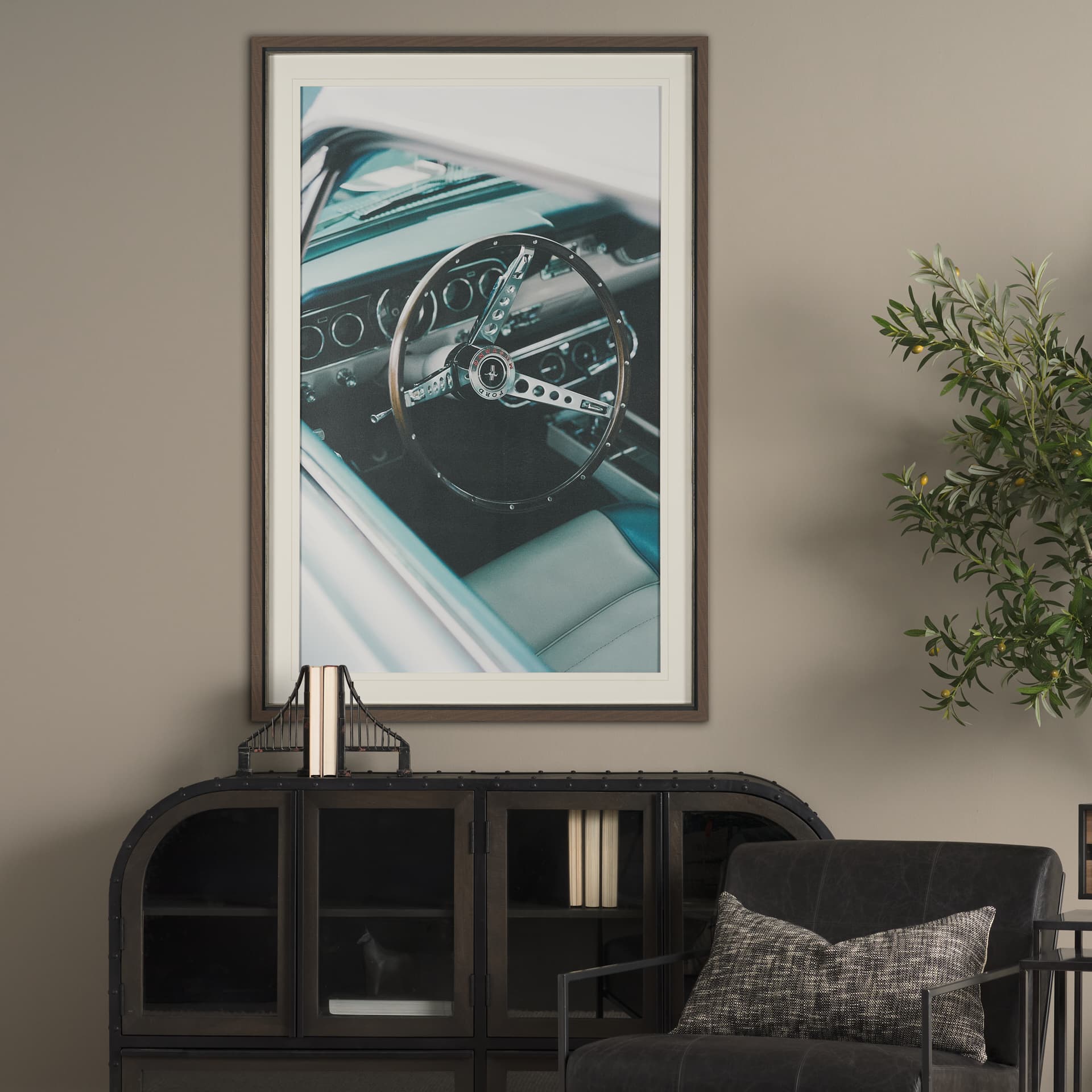 Classic Car VII by Bethany Young Textured Framed Art Print Matted under Glass — in a styled room