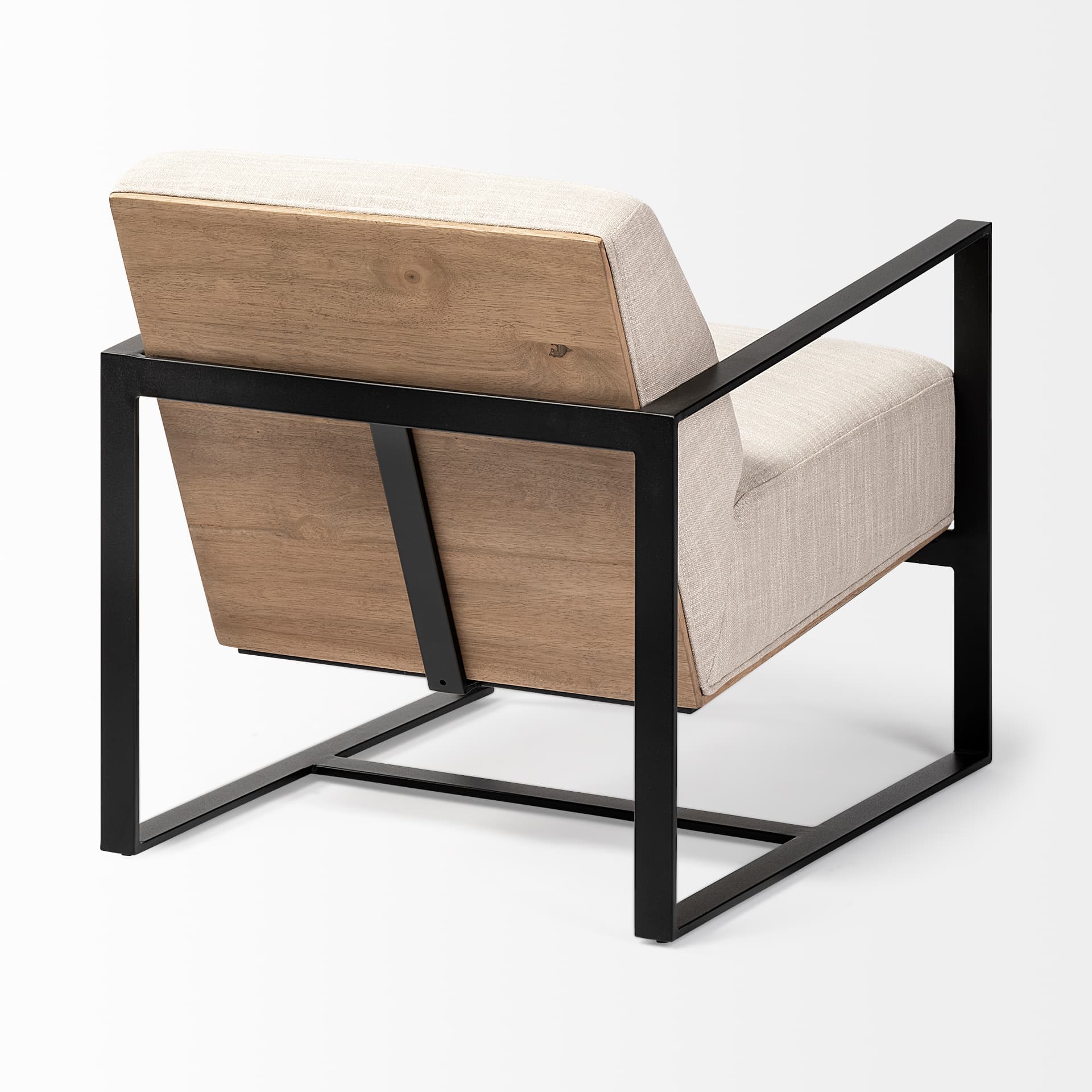 Stamford Light Beige Upholstered Seat w/ Wood Back, Metal Frame Accent Chair — product photograph