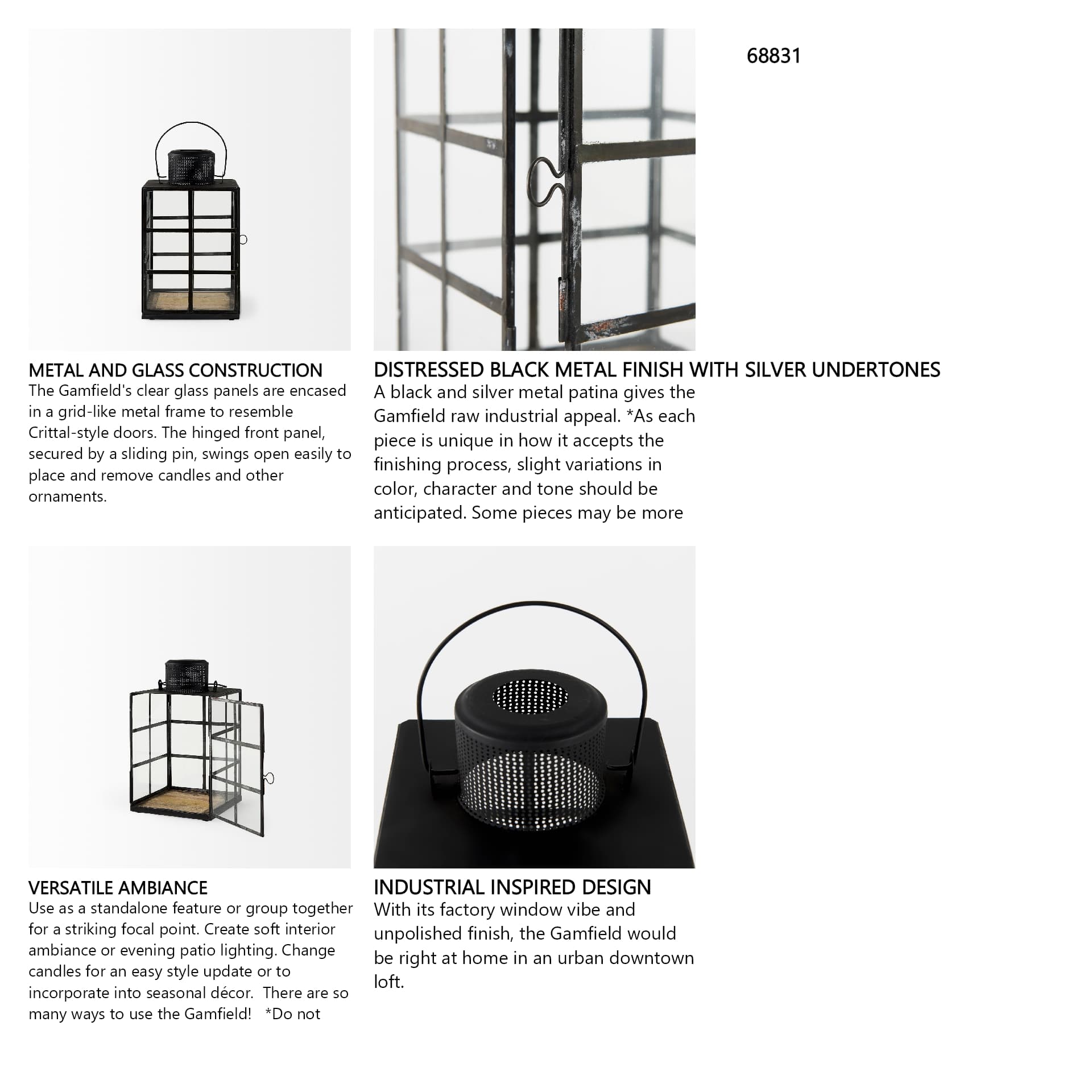 Gamfield 6.1L x 6.1W x 10.6H Small Black Metal and Glass Lantern — in a styled room