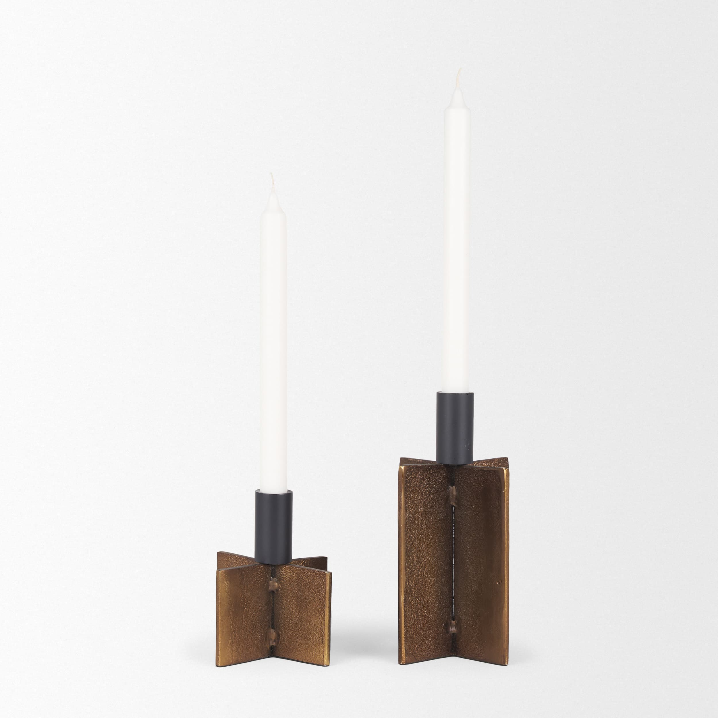 Pia Antiqued Gold w/ Black Metal Taper Candleholder (Set of 2) — product photograph