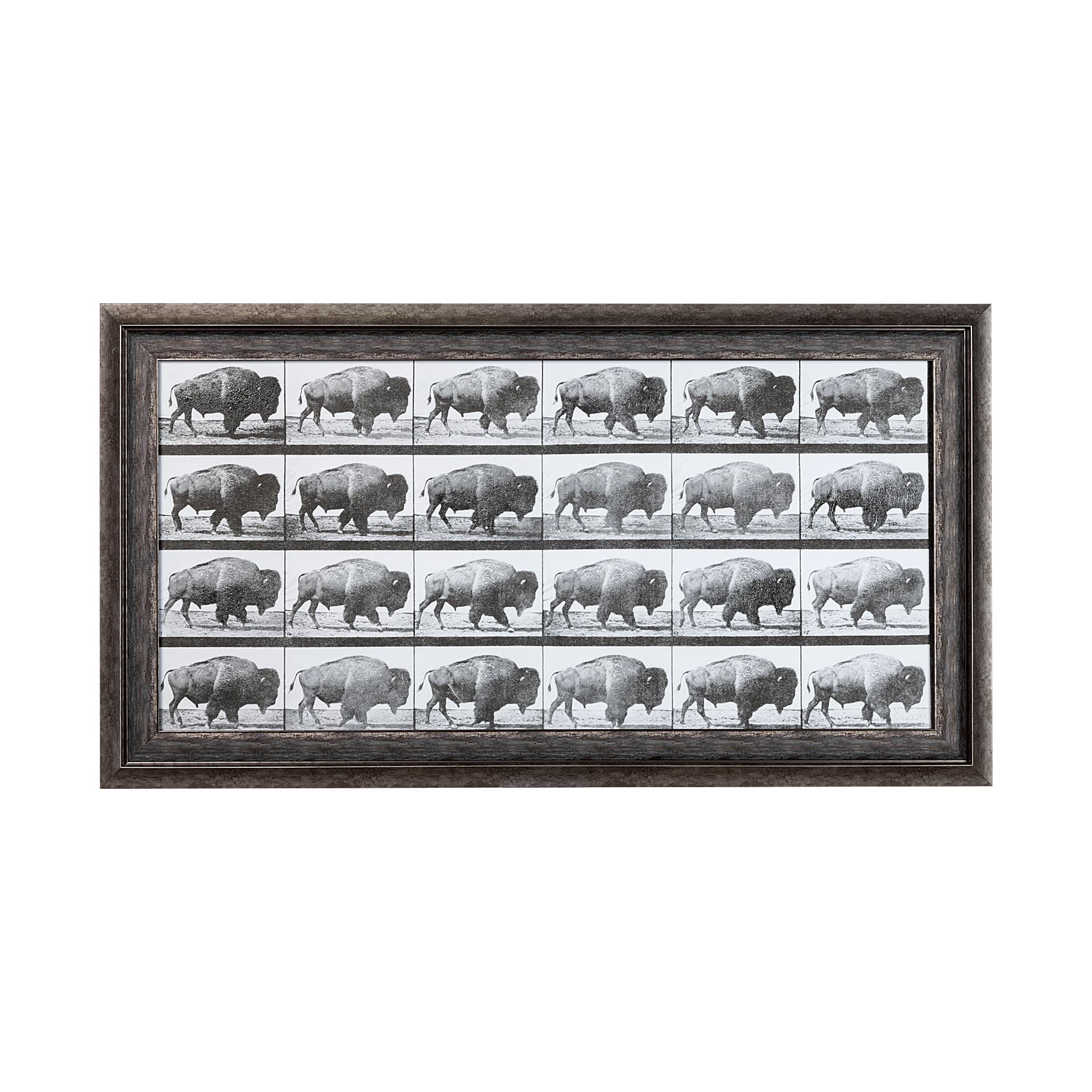 Buffalo Walking by Eadweard Muybridge Hand Embellished Textured Framed Art Print Matted under Glass — product photograph
