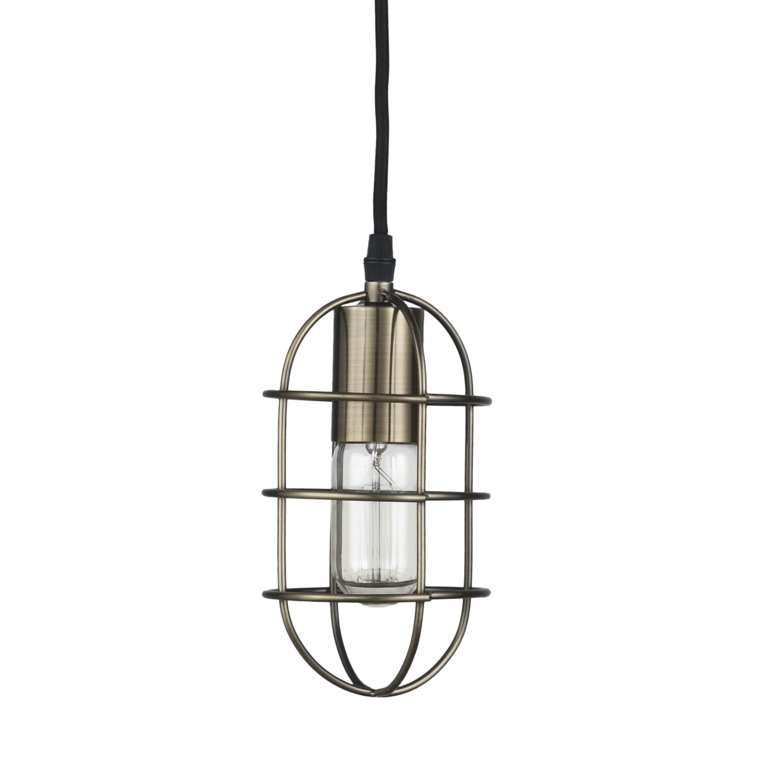 Hines I 4x8 Antiqued-Brass Metal Cage Pendant Light — product photograph