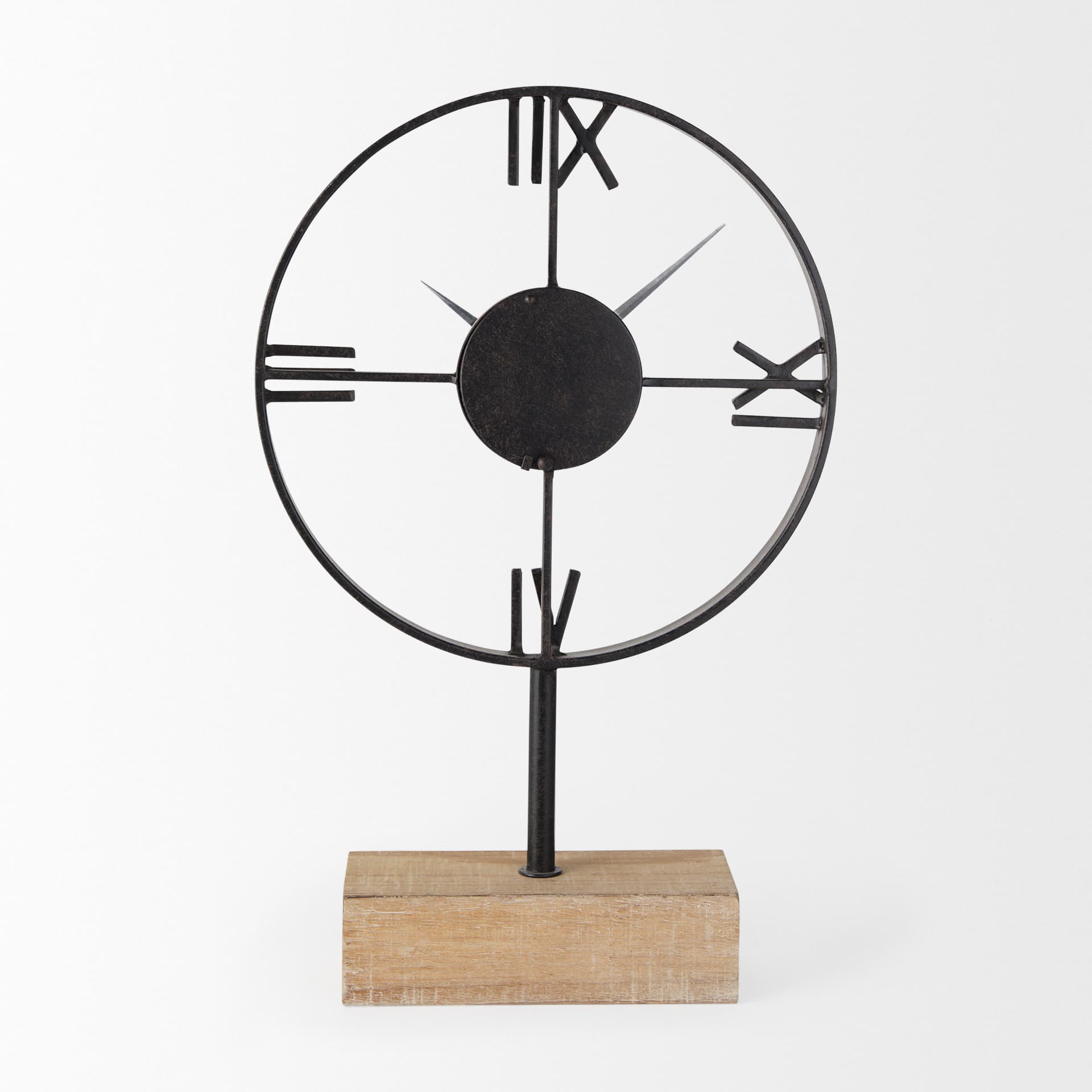 Oris Black Metal/Wood Open Frame Table Clock — product photograph