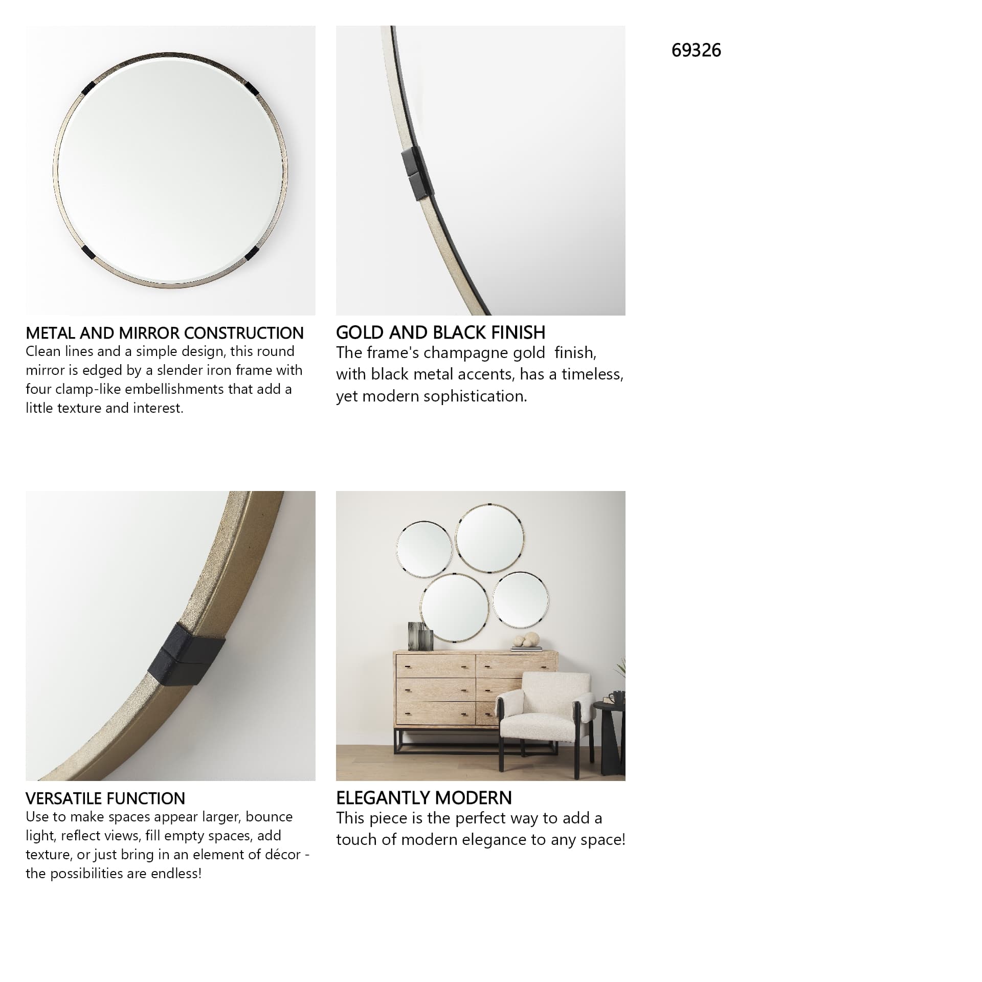 Melissa 23" Small Round Gold Metal Wall Mirror — in a styled room