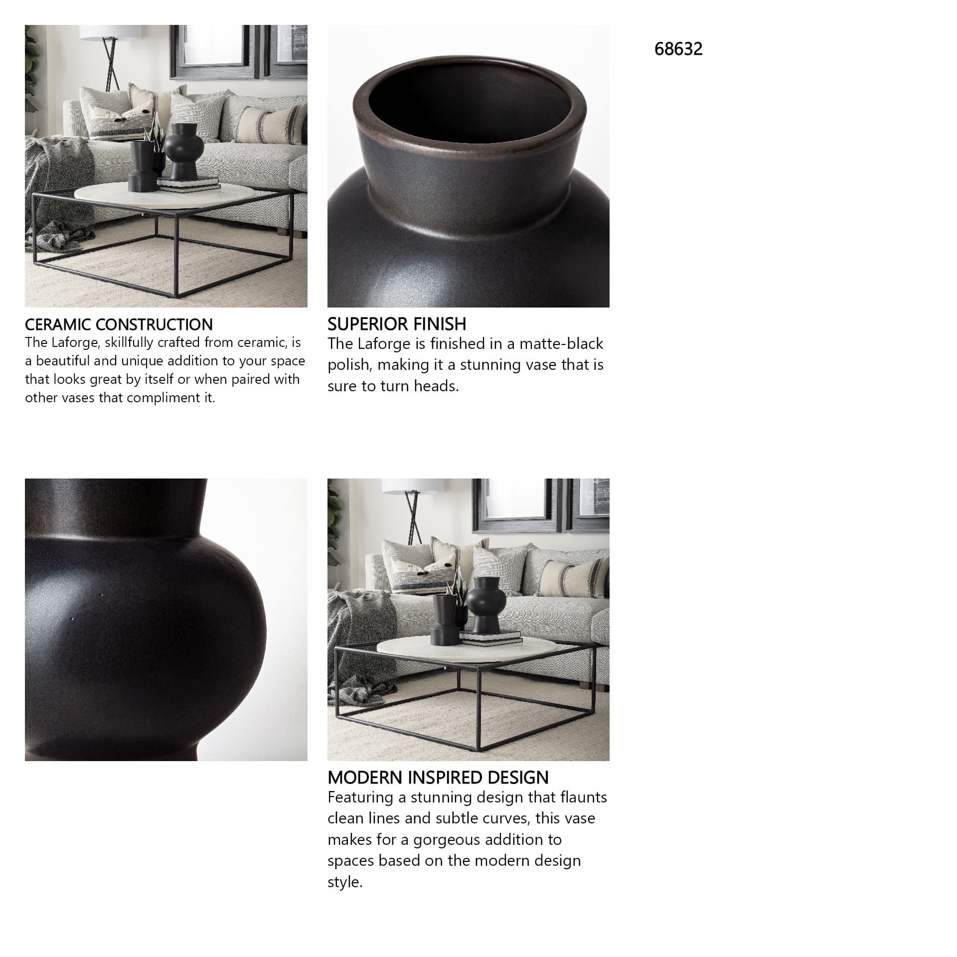 Laforge II Black Ceramic Vase — in a styled room