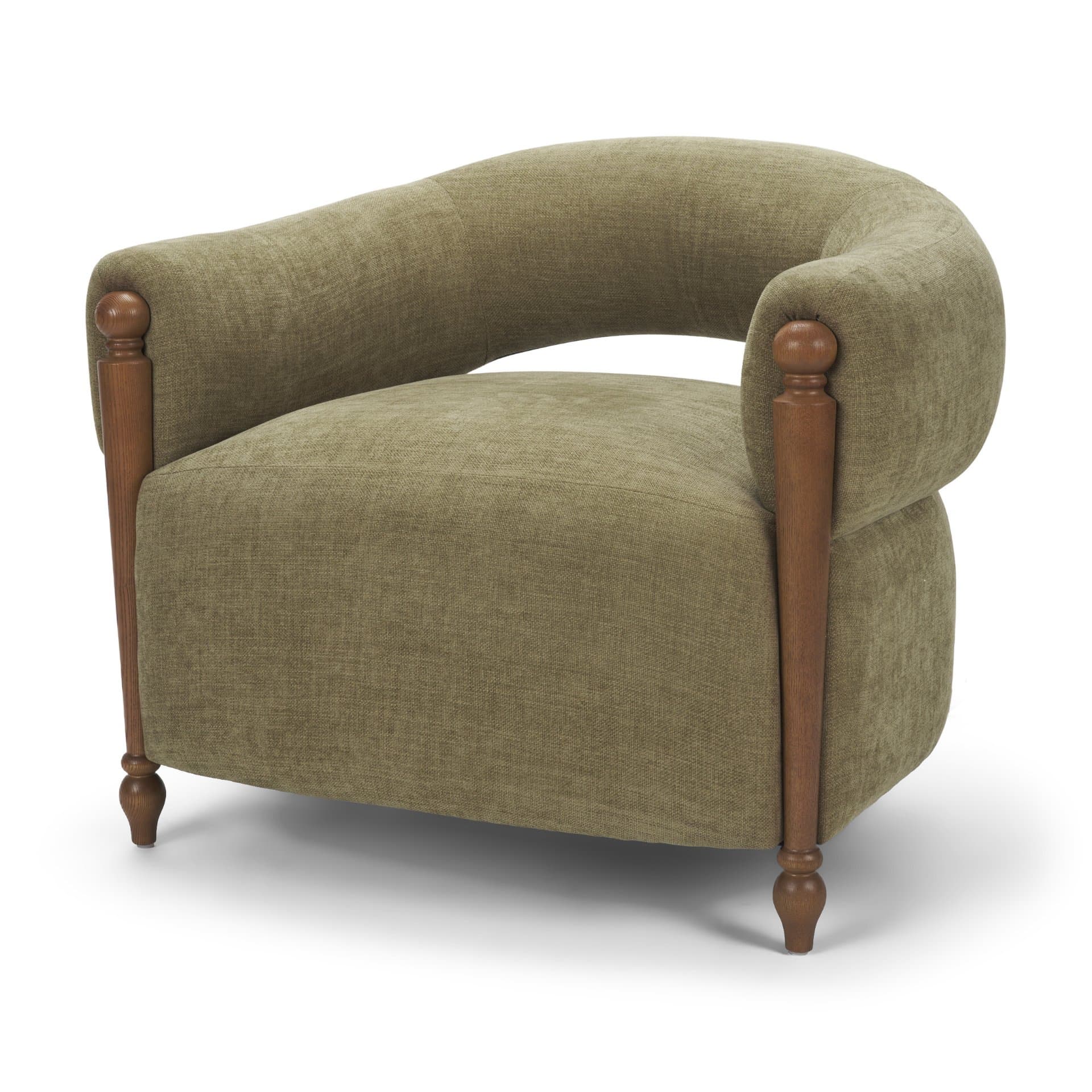 Margaux Olive Fabric Open Back Barrel Accent Chair — product photograph