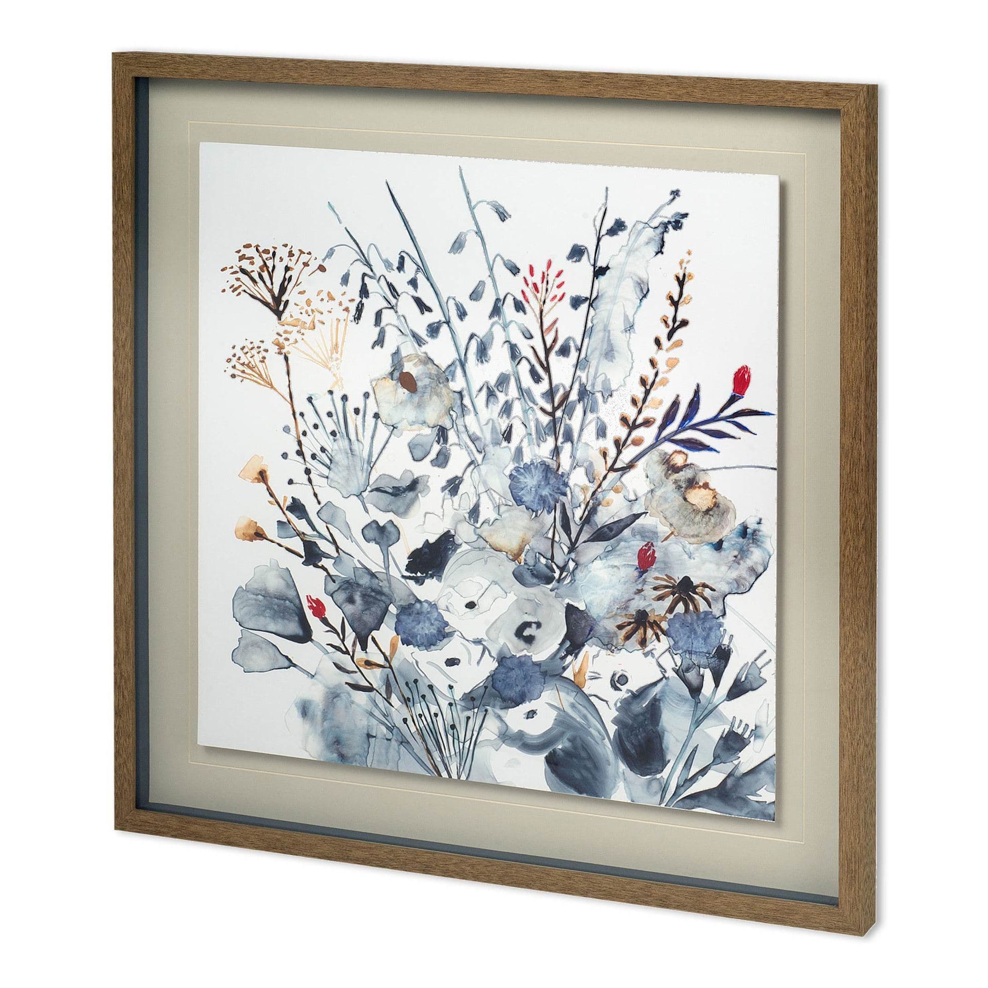 Custom Indigo & Ochre I by Victoria Borges Hand Embellished Framed Art Print Matted under Glass — product photograph