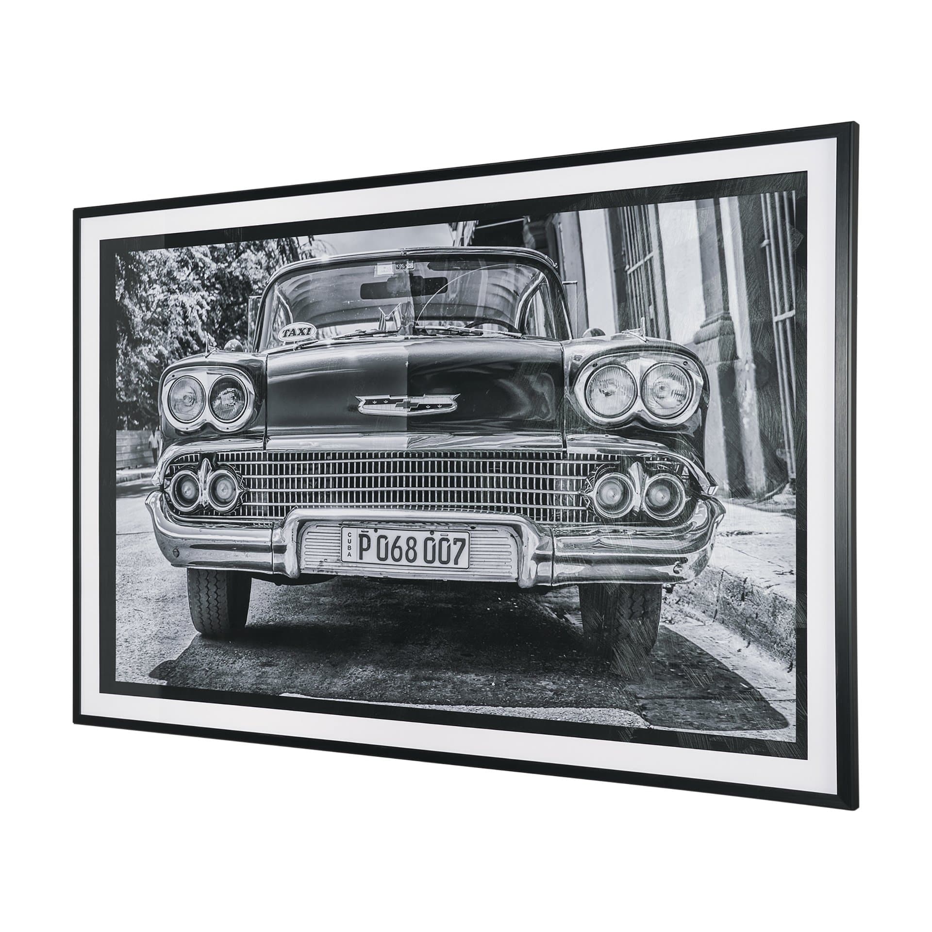 Classic Old Chevy in Havana Cuba by Richard Silver Textured Framed Art Print Matted under Glass — product photograph