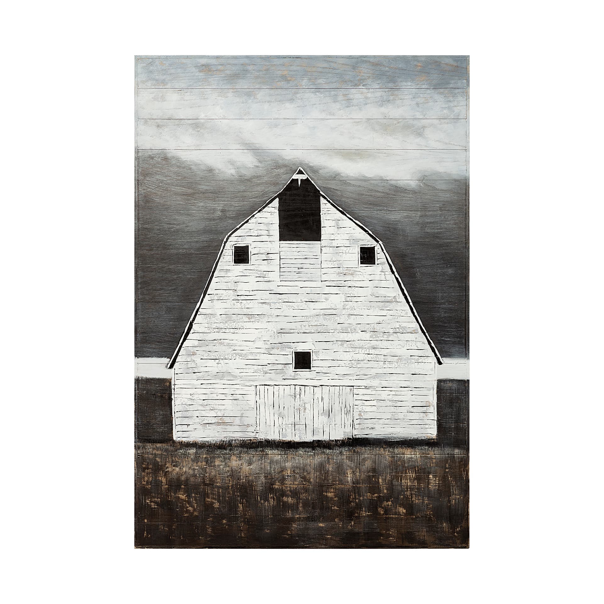 Sawmill Creek 42x62 Farmhouse White Barn Original Hand Painted on Wood Oil Painting — product photograph