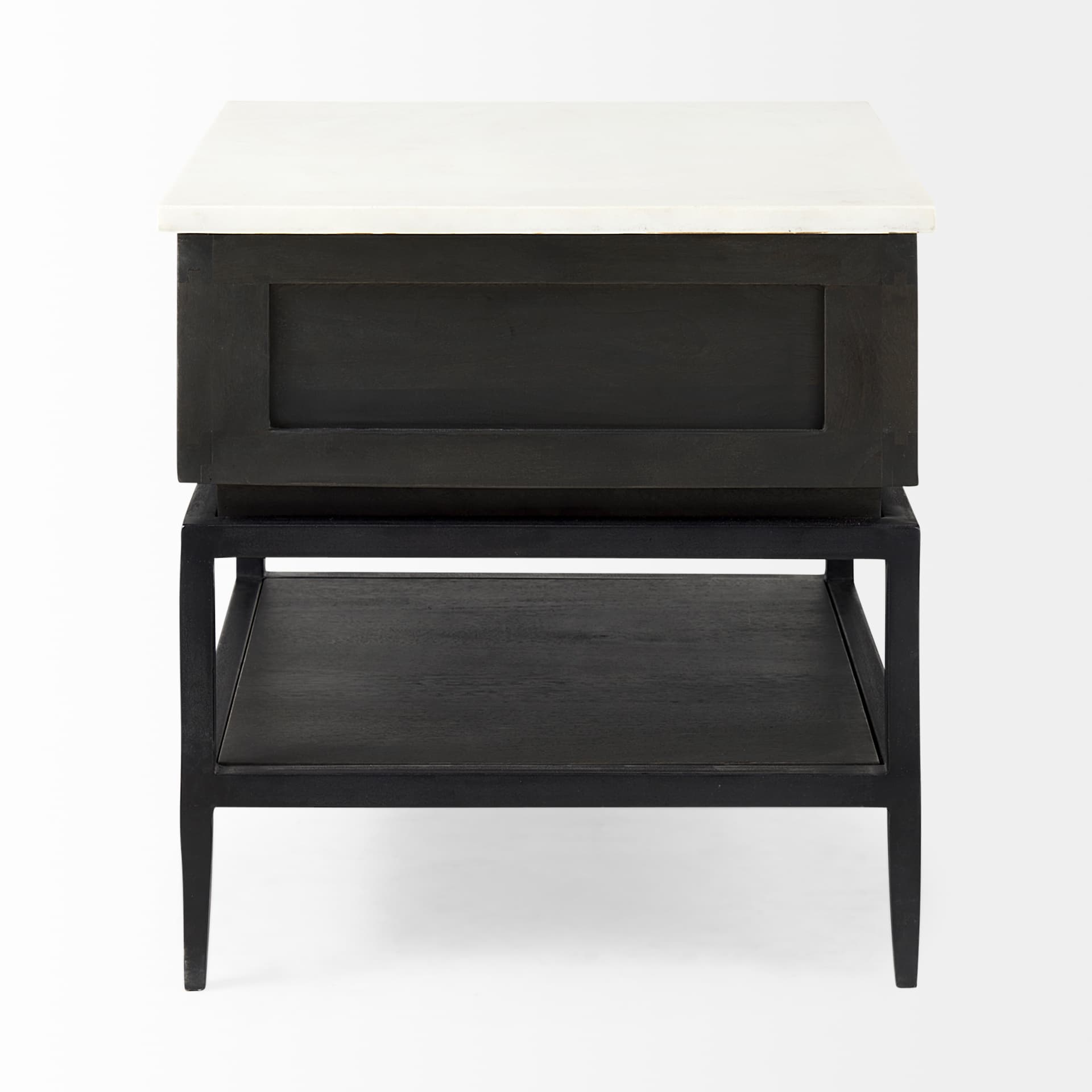 Divina Black-Brown Wood w/ White Marble Top and Black Metal Base 1 Drawer Side Table — product photograph