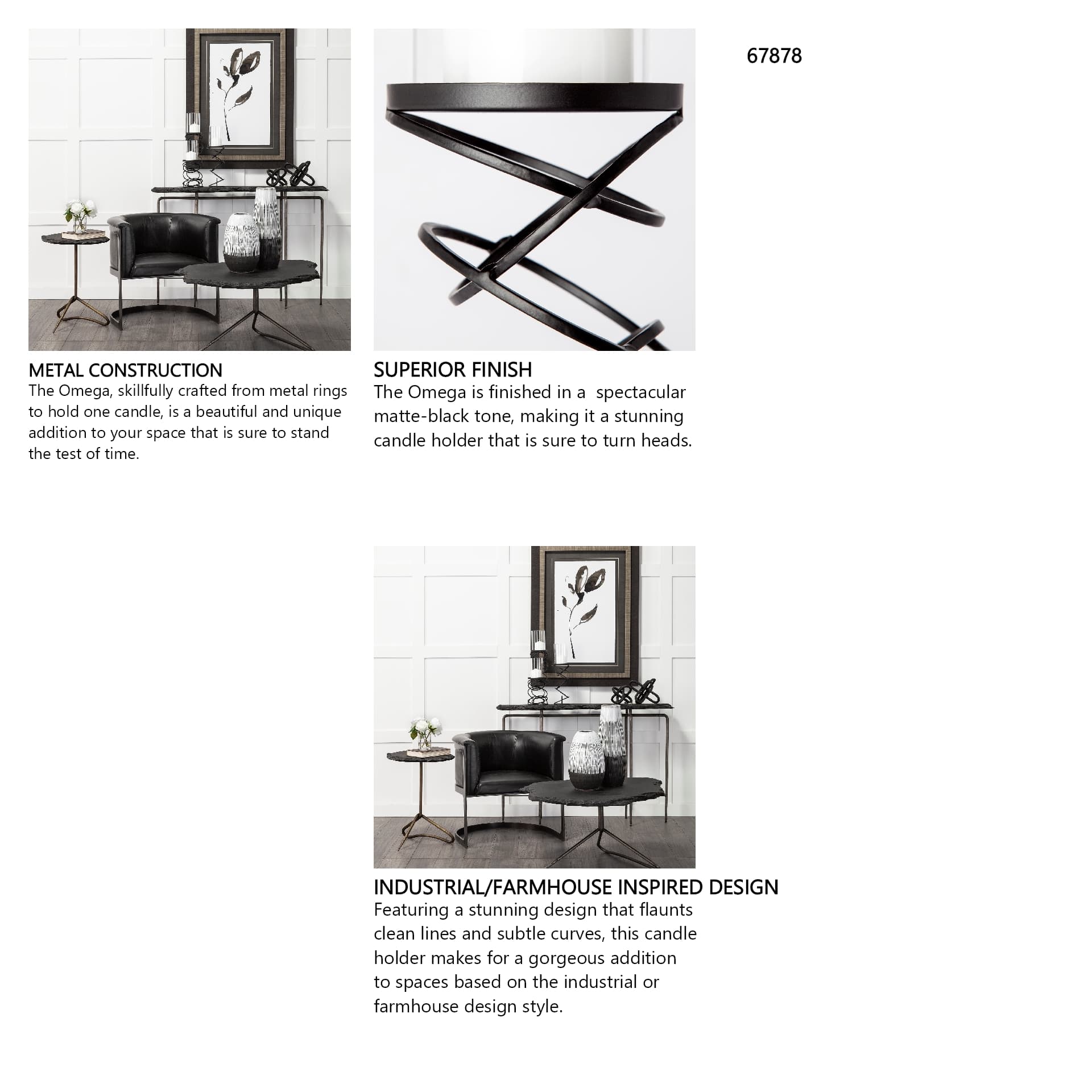 Omega I Small Black Metal Stacked Ring Table Candle Holder — in a styled room