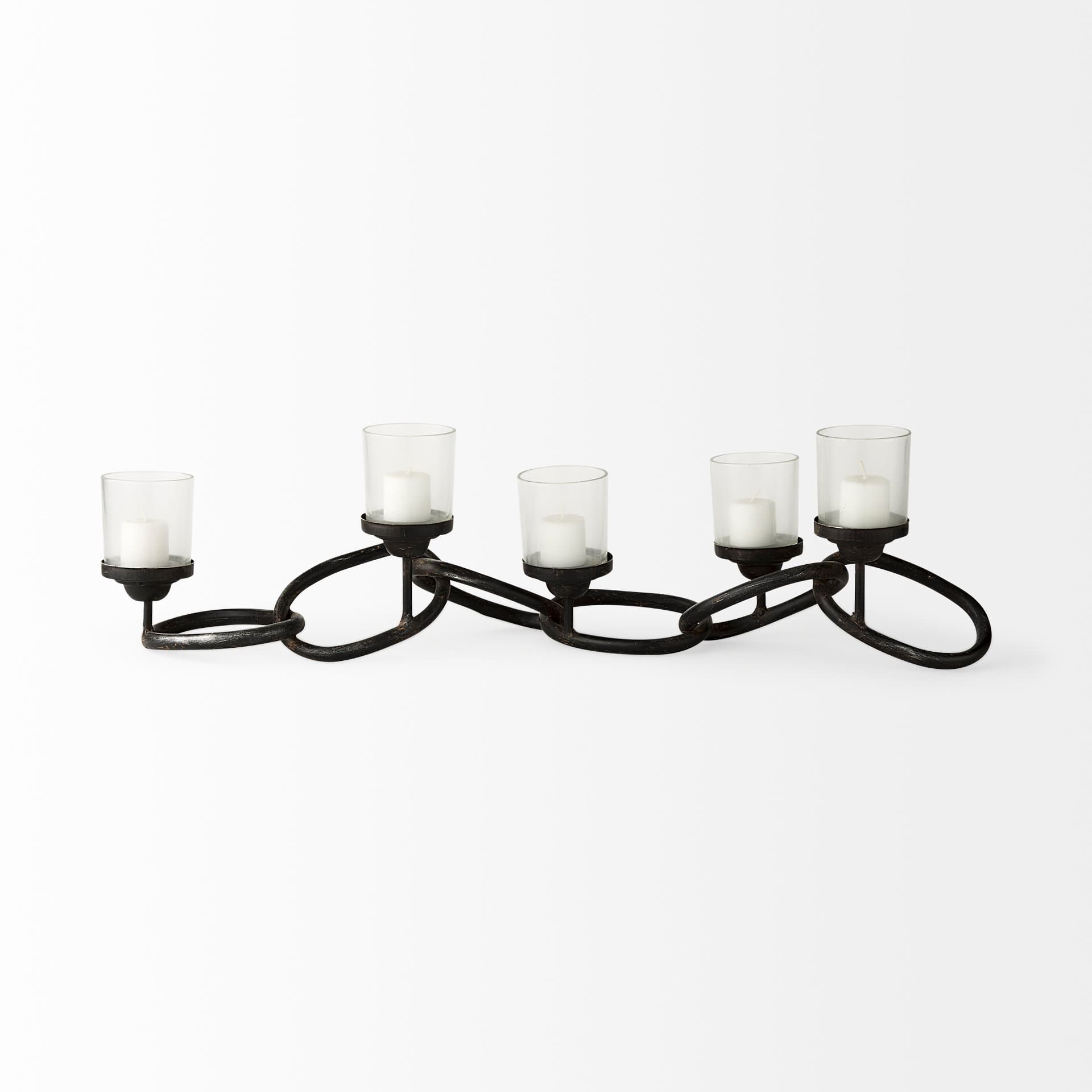 Quito Black Metal Chain-Link Five Candle Table Candle Holder — product photograph
