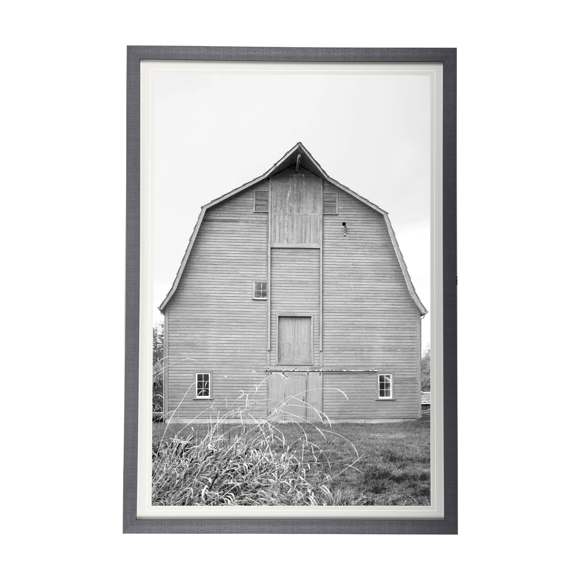 Grey & White Barn Ii by Mercana Studio Hand Embellished Textured Framed Photo Art Print Matted under — product photograph