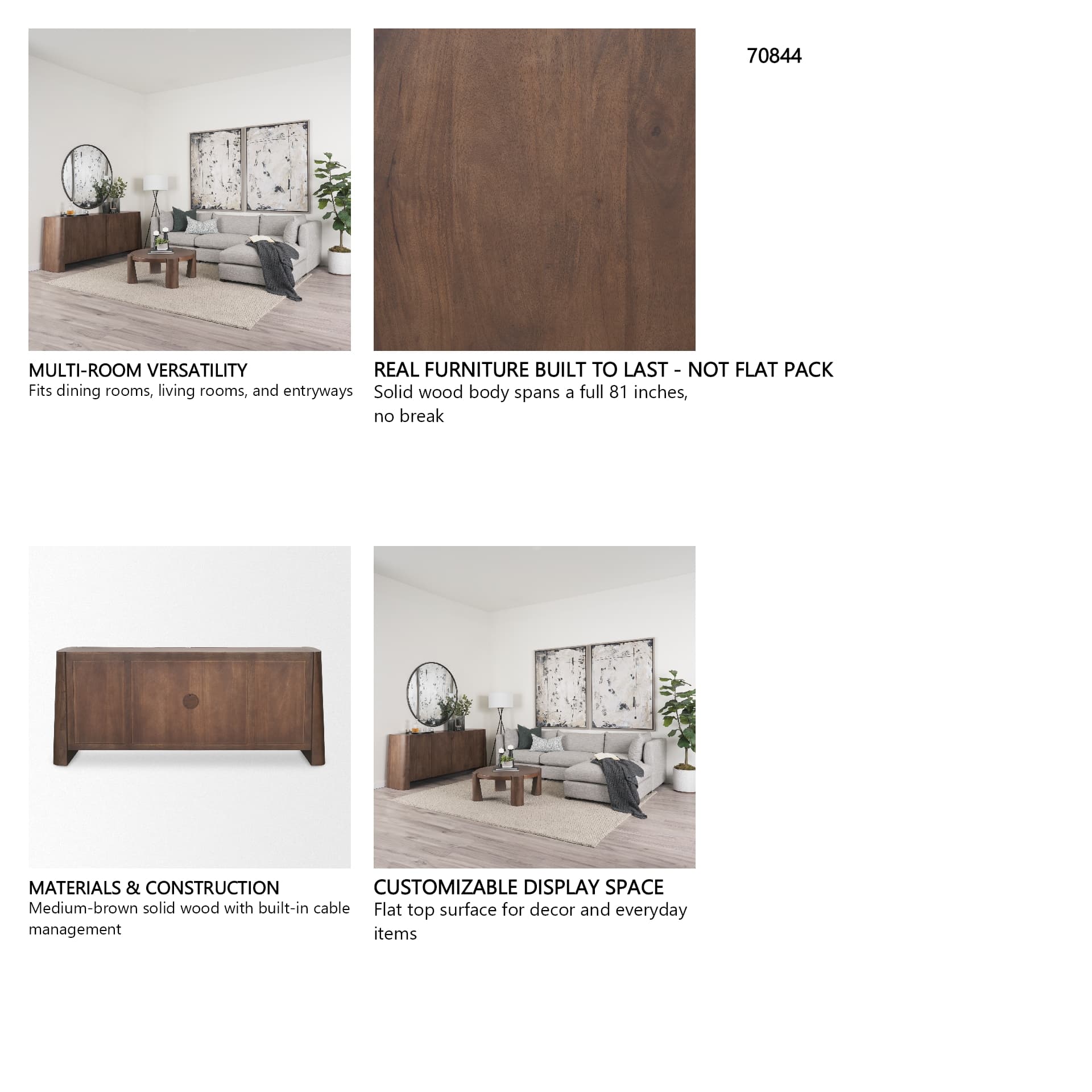 Tammar Brown Wood 4-Door Sideboard — in a styled room