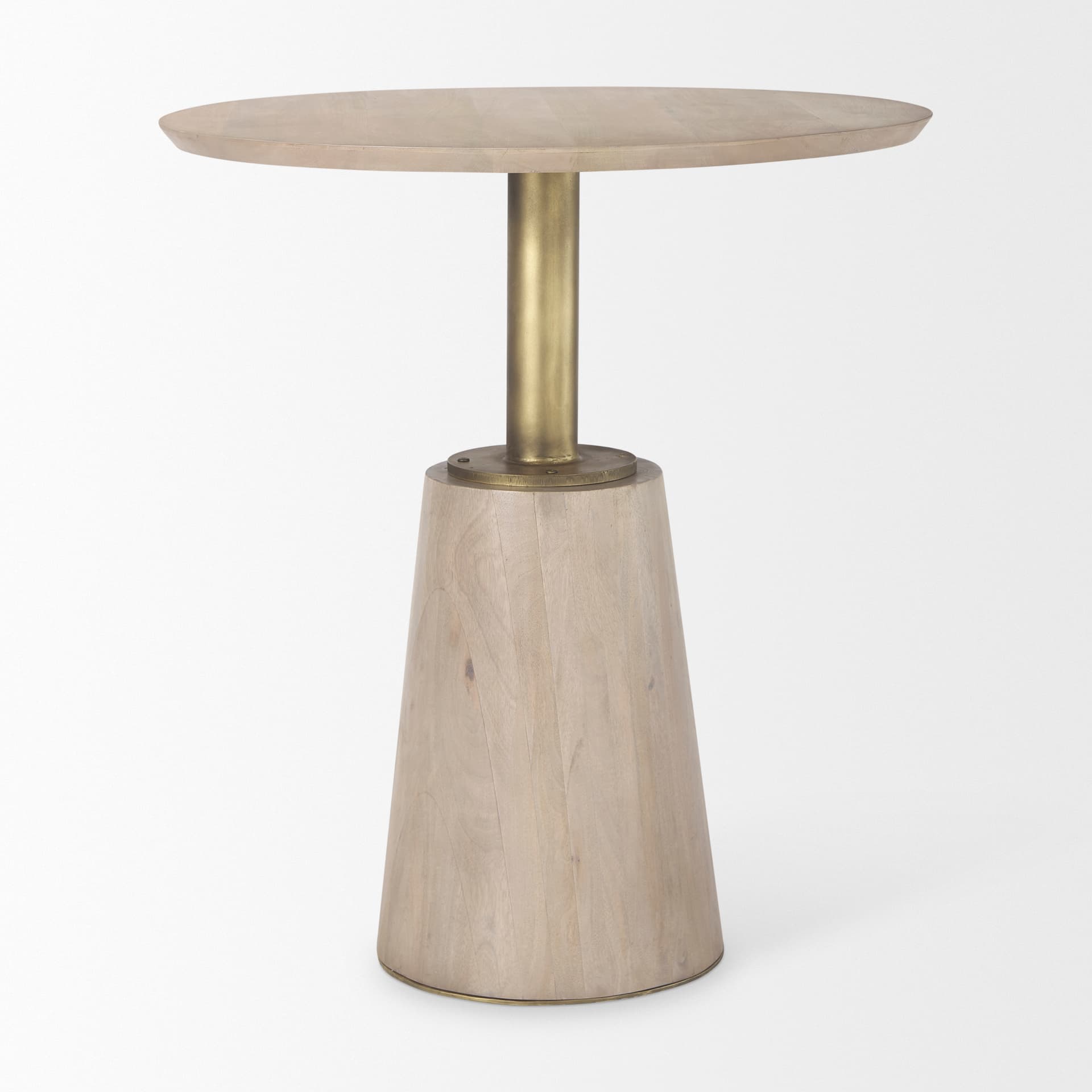 Maxwell 32" Round Pedestal Dining Table | Modern | Light Wood & Gold Metal/Light Wood | Seats 2 — product photograph