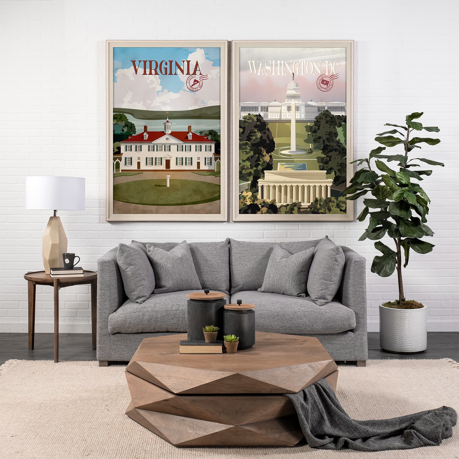 Washington DC Go USA (XL) by Mercana Studio Hand Embellished Decograph Framed Art Print under Glass — in a styled room
