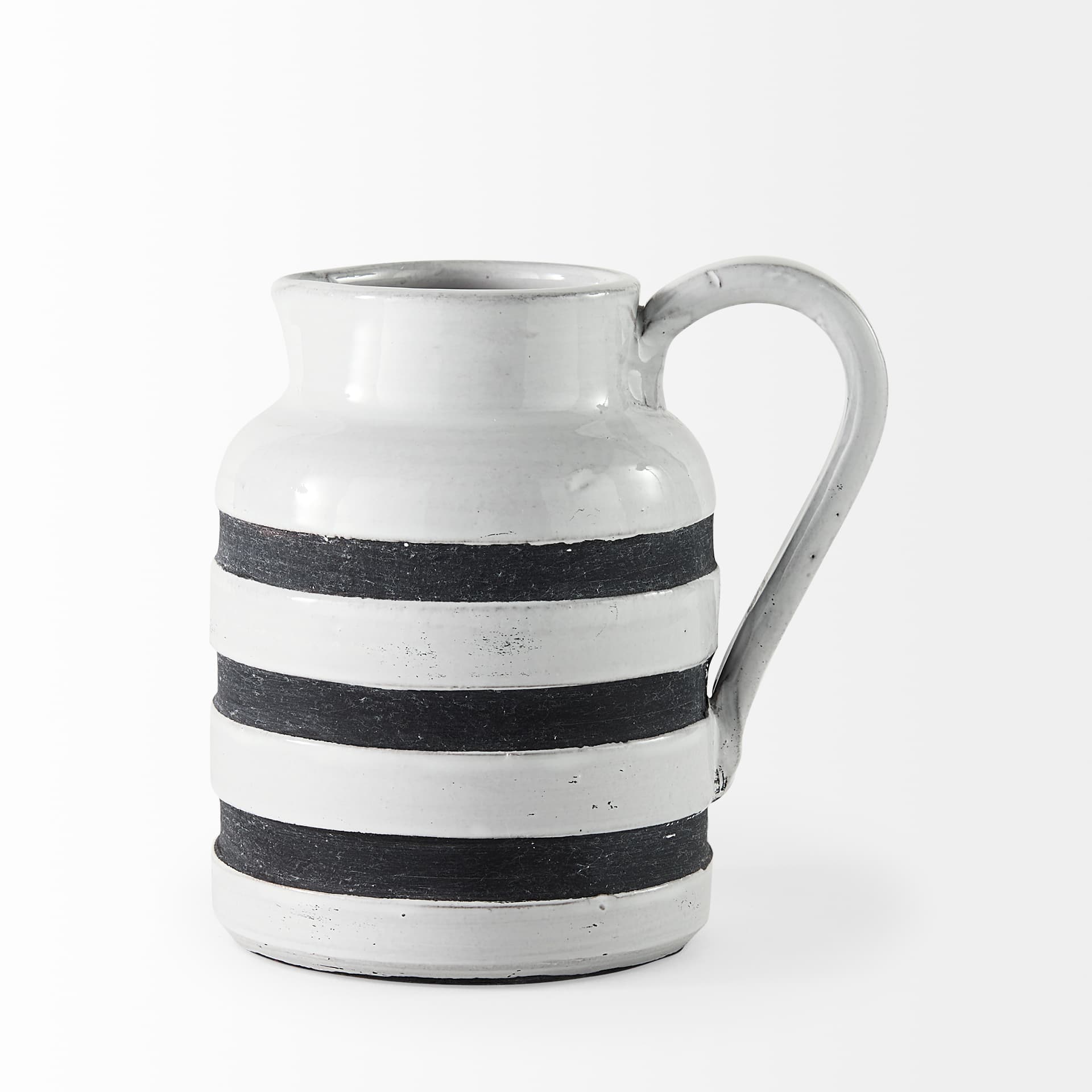 Harmon I Small White w/ Charcoal Stripes Ceramic Jug — product photograph