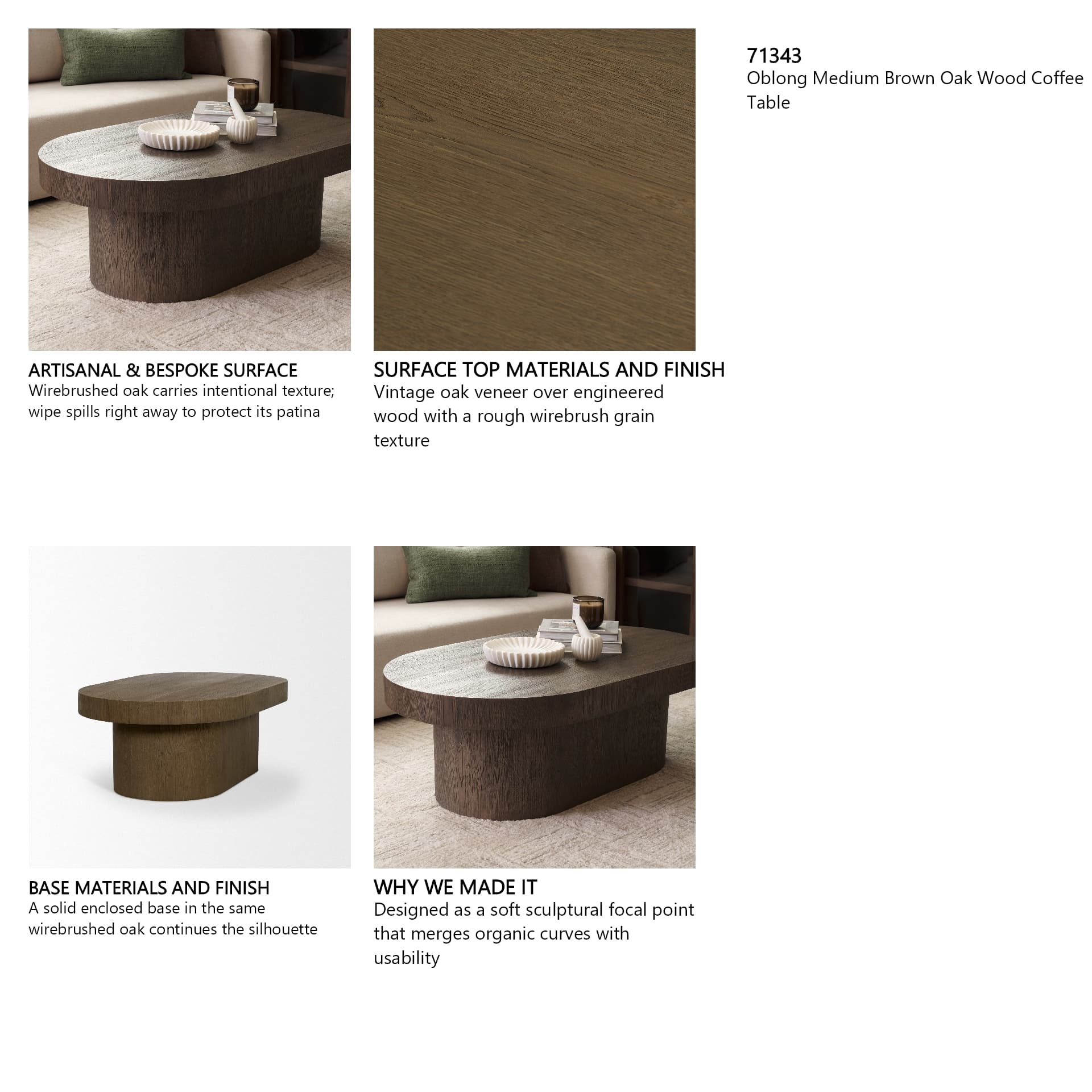 Lyonne Oblong Medium Brown Oak Wood Coffee Table — in a styled room