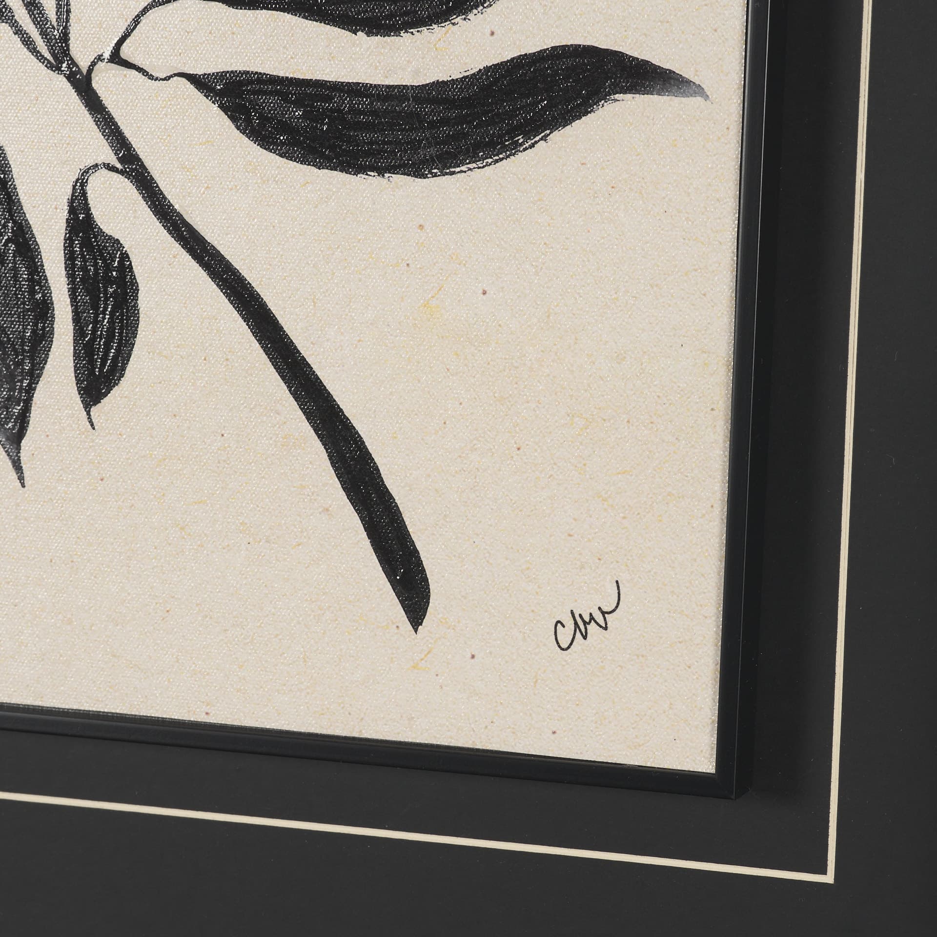 Laurel Branch by Cristina Bartl Villa Hand-Embellished Textured Framed Artwork Matted under Glass — product photograph