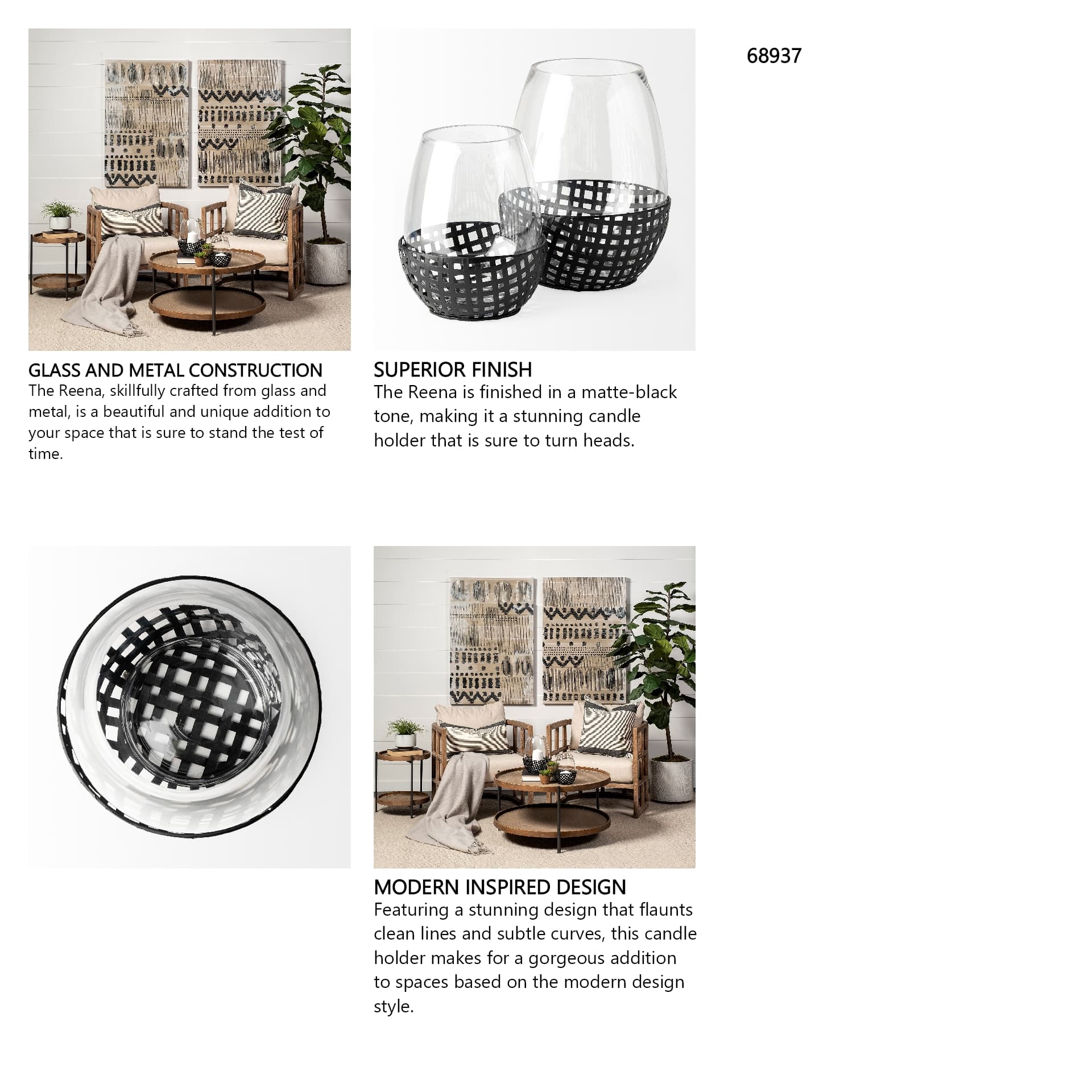 Reena I Small Black Woven Metal Base Table Candle Holder — in a styled room