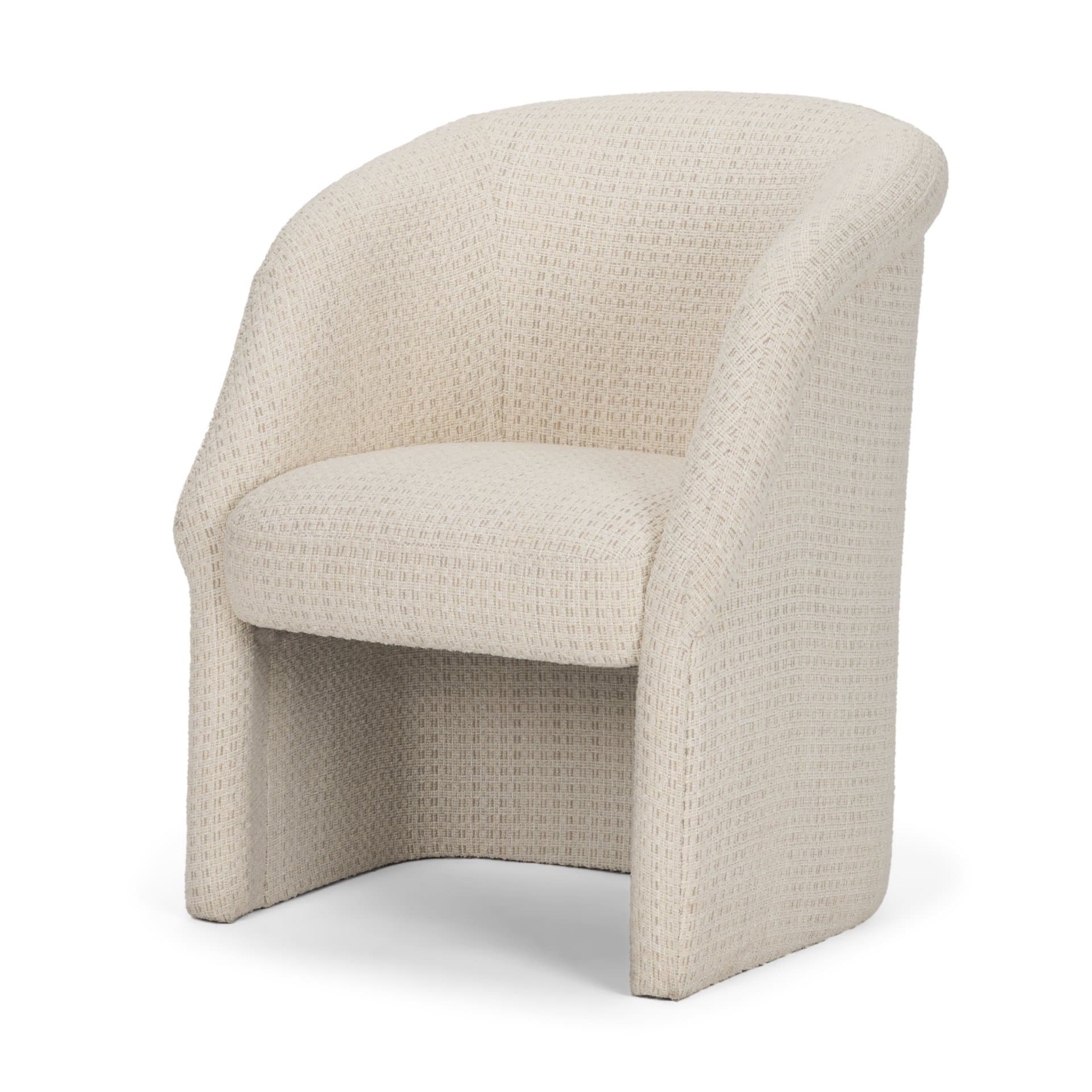 Curtis Barrel Back Dining Arm Chair | Cream Fabric w/ Tapered Wood — product photograph