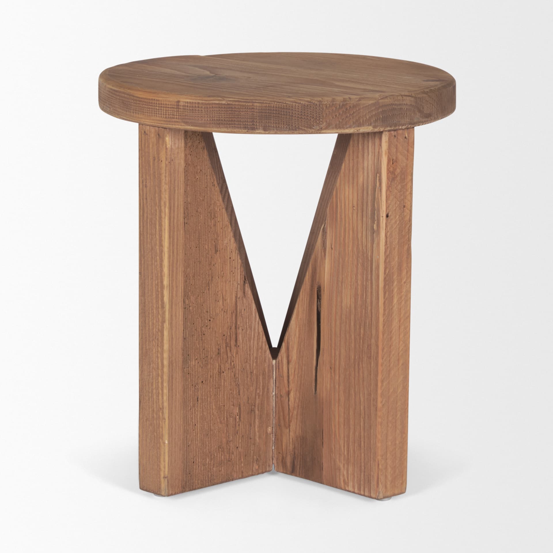 Tahlia Round Natural Brown Wood w/ Angled Legs Stool — product photograph