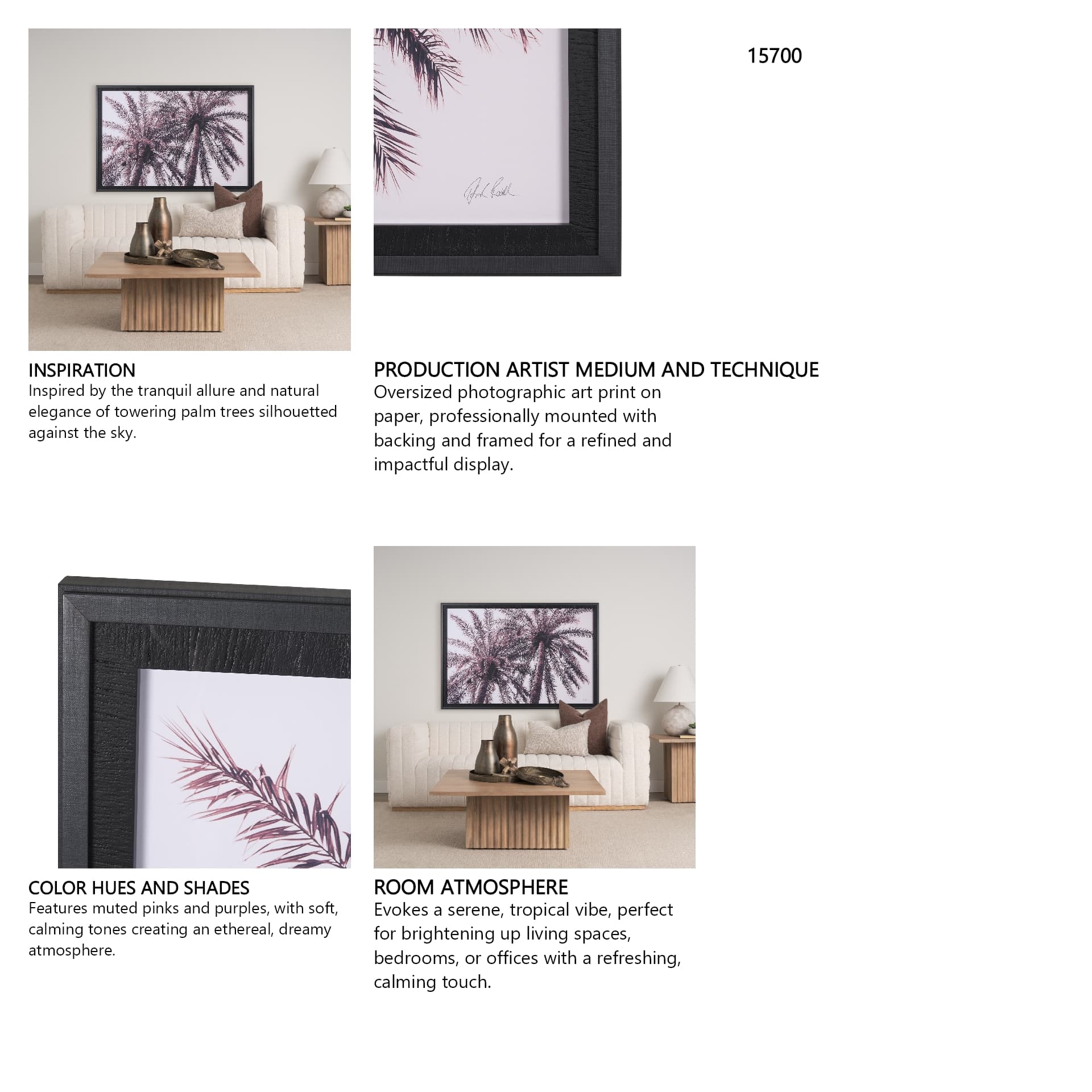 Pink Palms Horizontal by Deborah Revell a Framed Photo Art Print Matted under Glass — in a styled room
