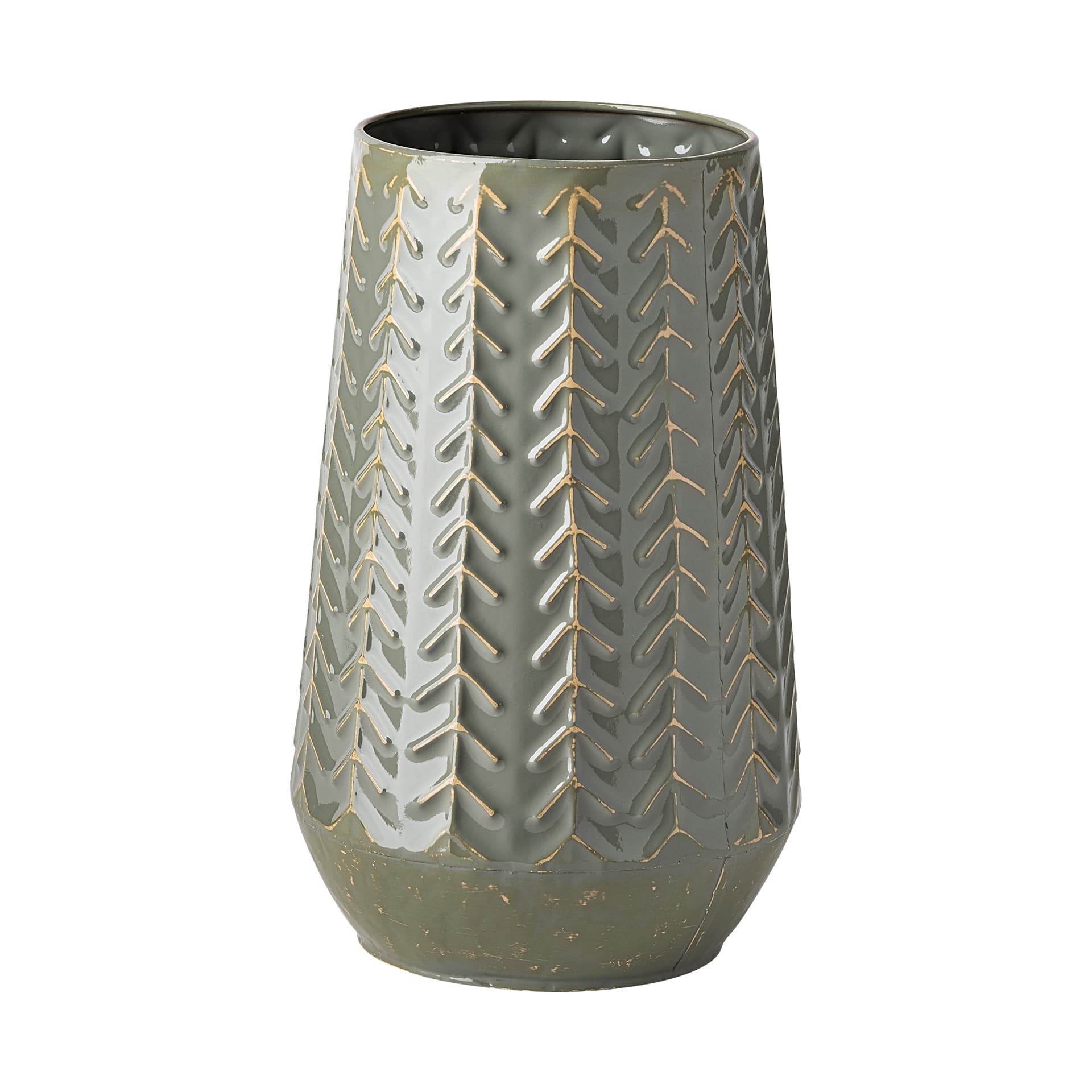 Gemma III Metal Glossy Green/Gray Chevron Vase — product photograph