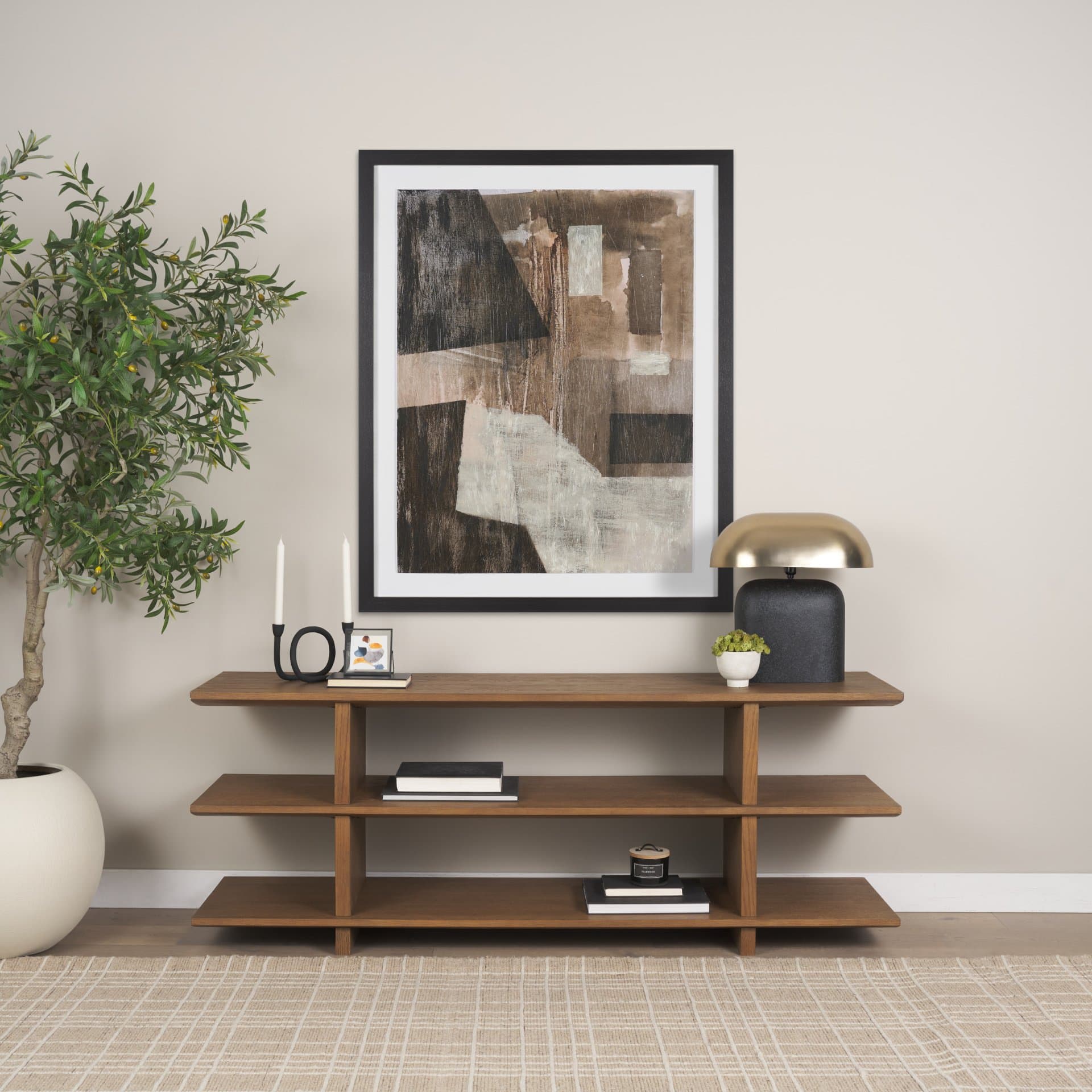 Fault Geometry II by Mercana Studio Hand-Embellished Textured Framed Artwork Matted under Glass — in a styled room