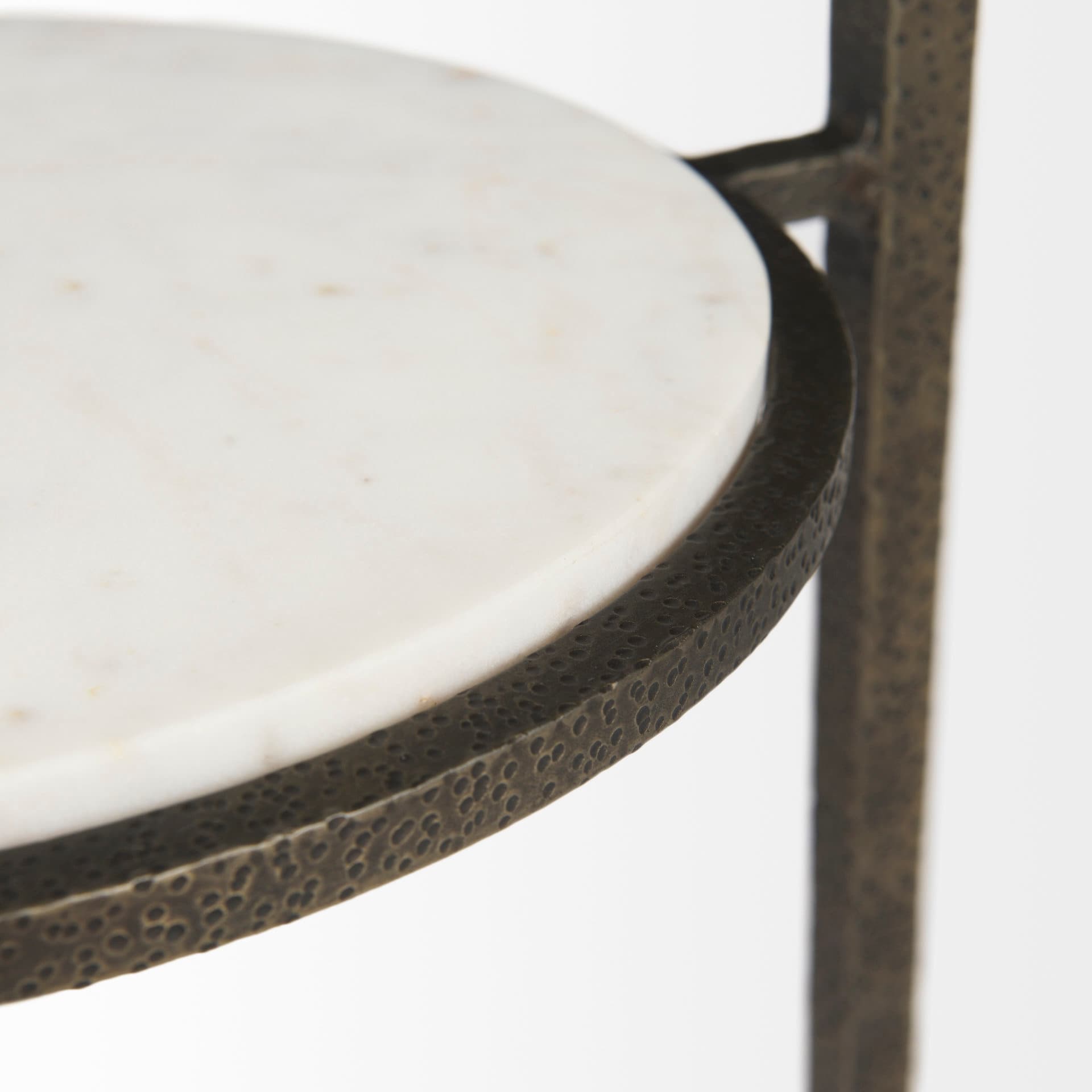 Felicity 15.8L X 15.8W X 22.5H Glass Top W/ White Marble Shelf and Antique Gold Base End/Side Table — product photograph