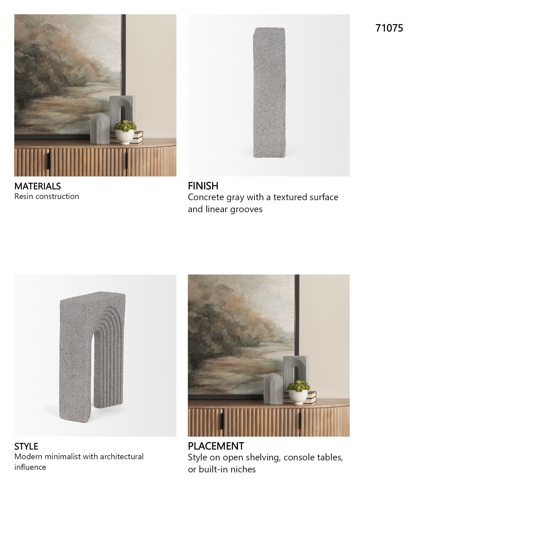 Kacia Resin Textured Concrete Gray Decorative Object — in a styled room