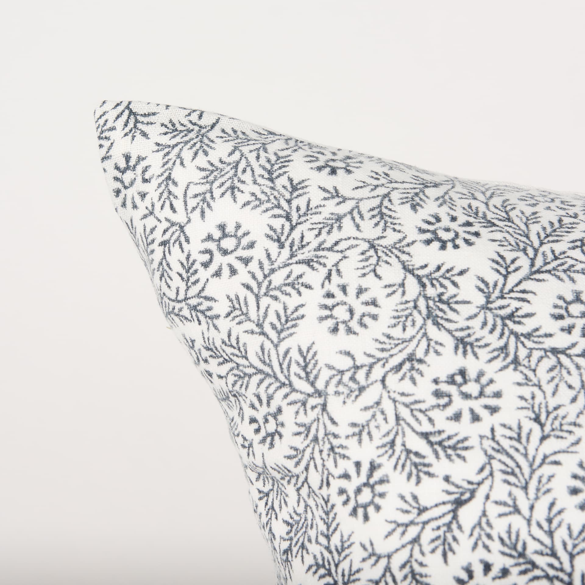 Jayne 14x26 Cream w/ Indigo Print Linen Lumbar Pillow Cover — product photograph