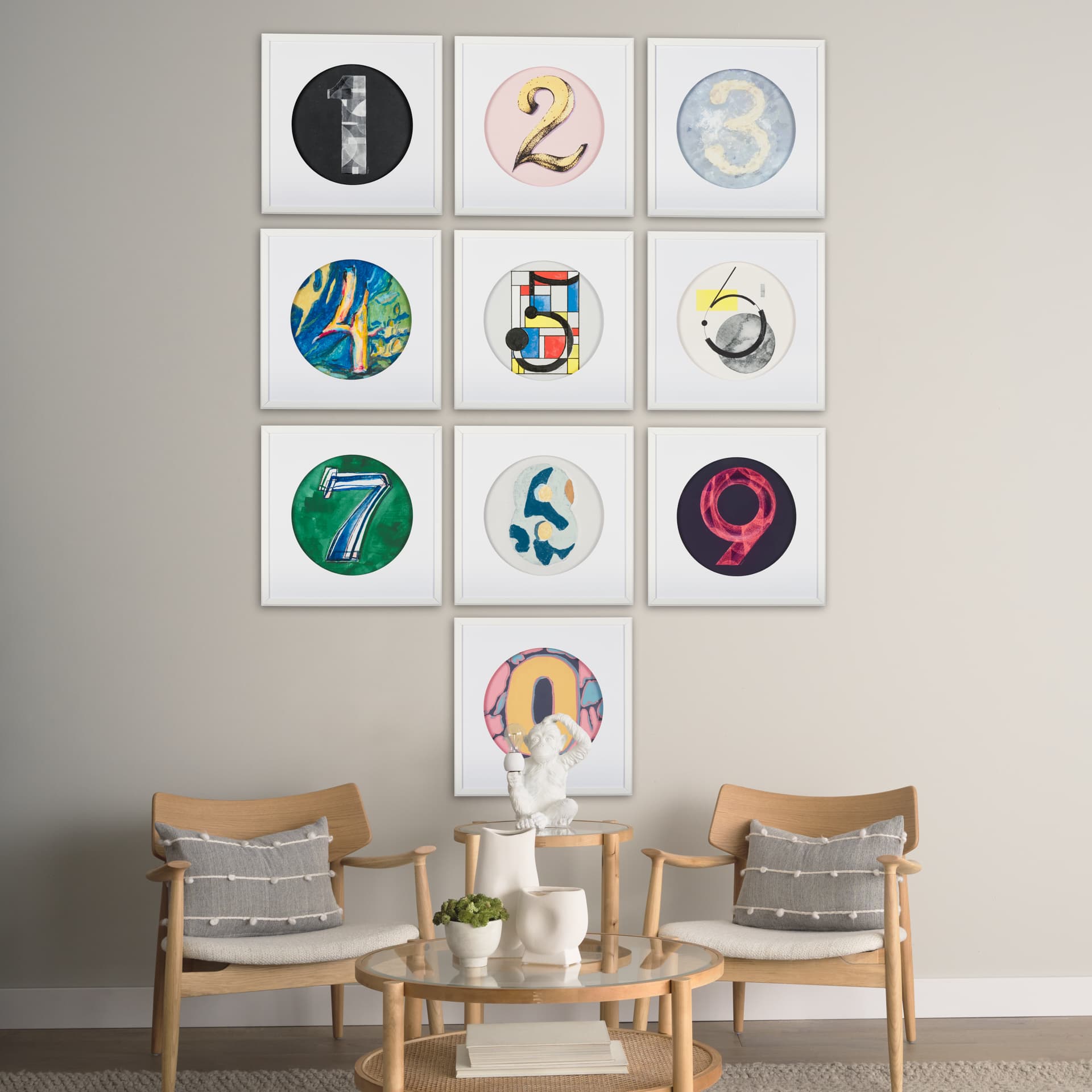 Numbers IV by Mercana Studio a Hand Embellished Textured Framed Art Print Matted under Glass — in a styled room