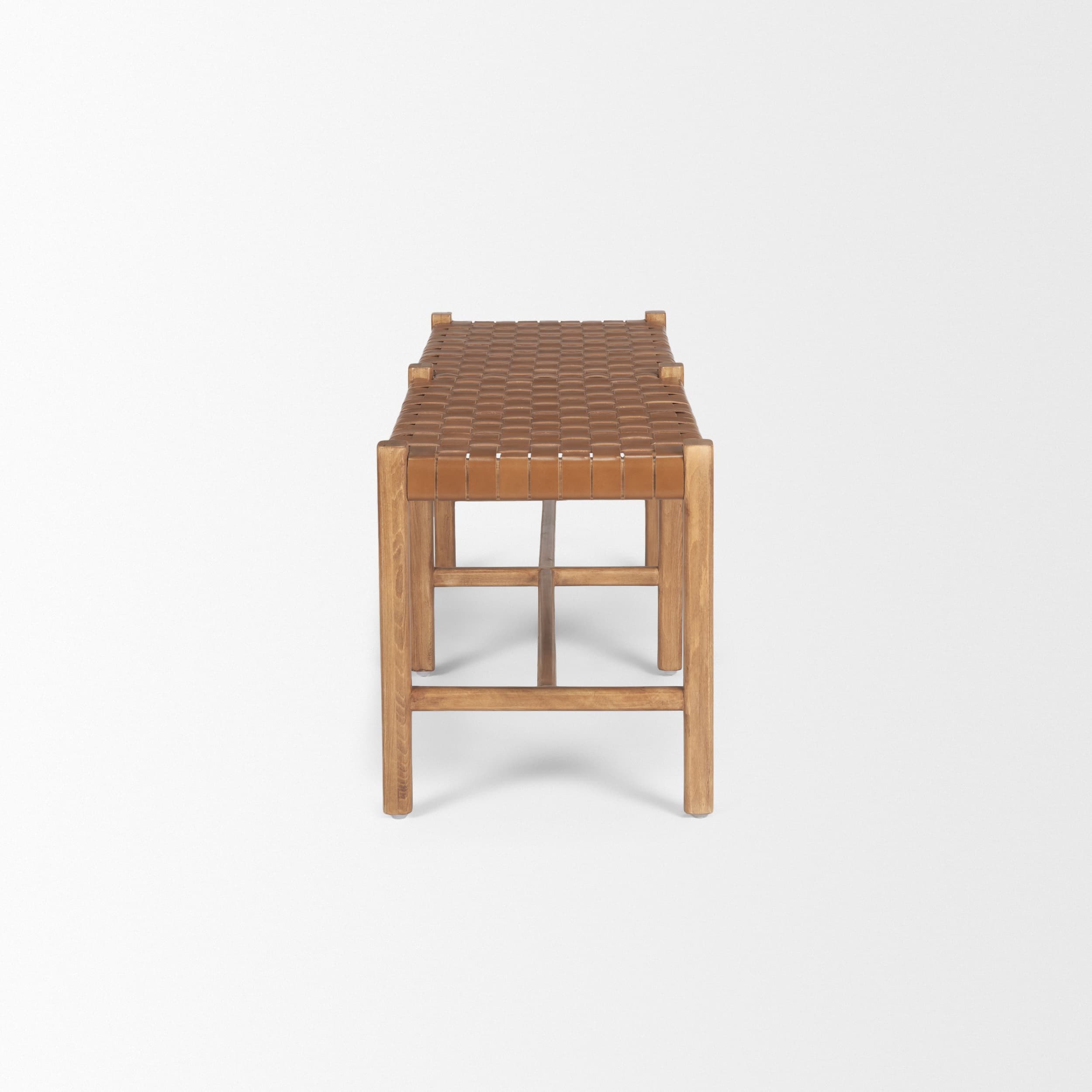 Shane Brown Wood w/ Woven Brown Leather Bench — product photograph