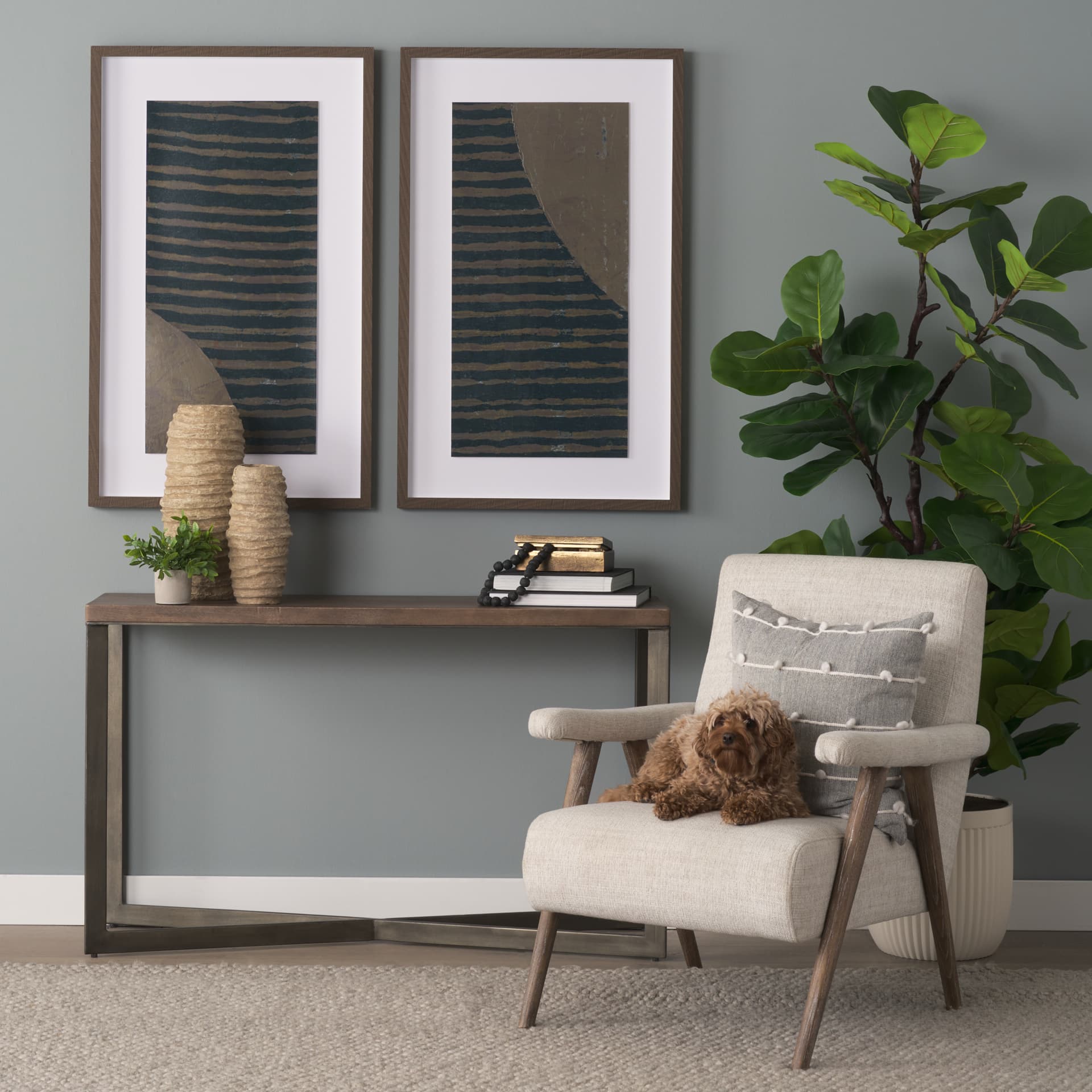 Faye 50L x 15W x 30H Medium Brown Wood W/Antique Nickel Metal Base Console Table — product photograph