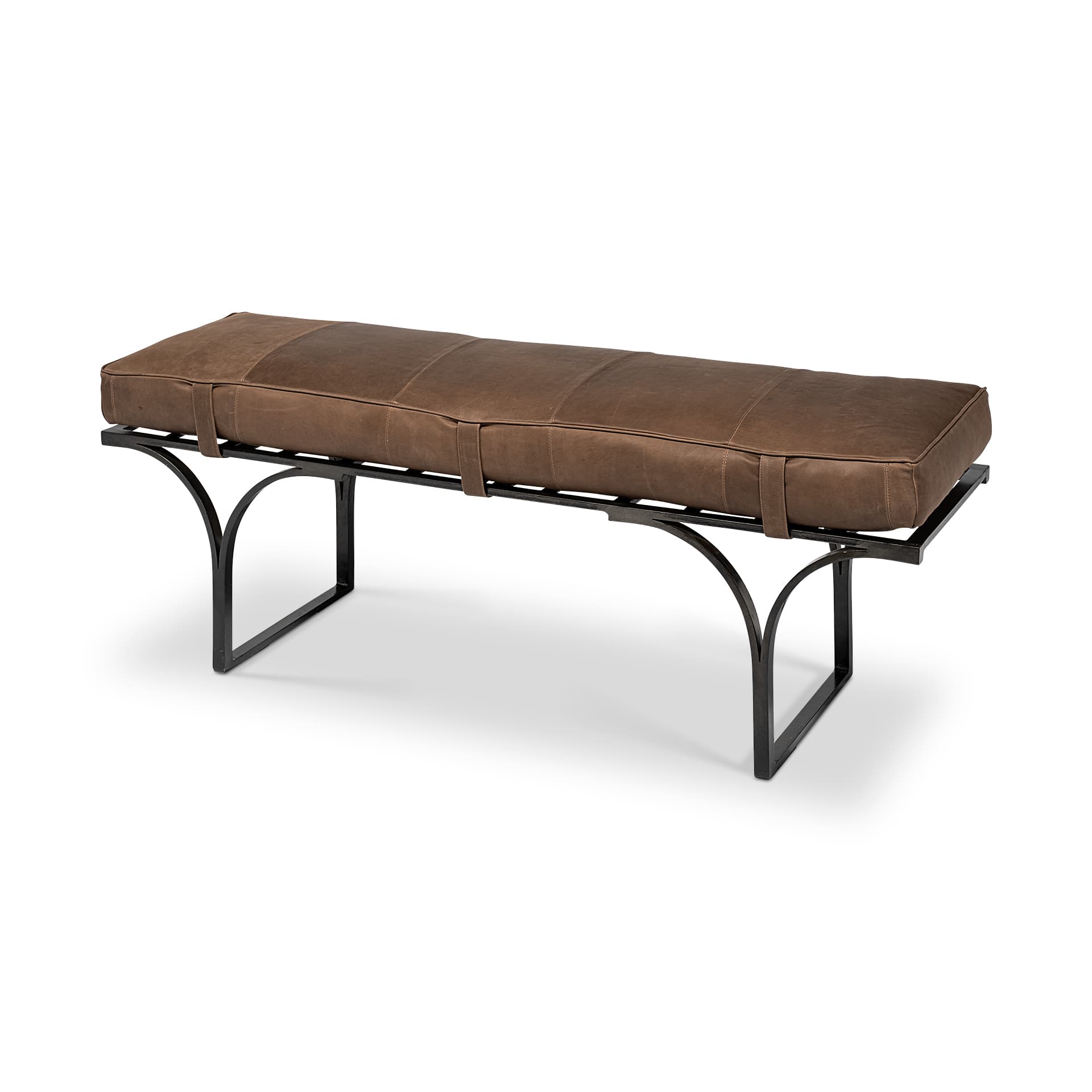 Jessie 55L x 16W Brown Leather Seat W/Black Metal Base Accent Bench — product photograph